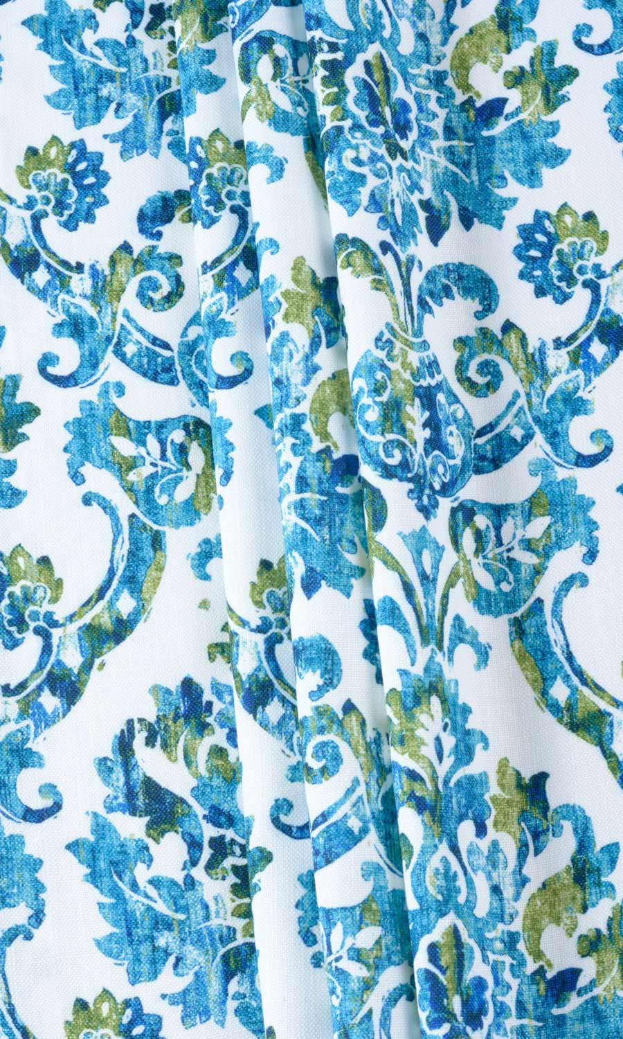 Damask Print Fabric Material By the Metre (Blue/ Green)