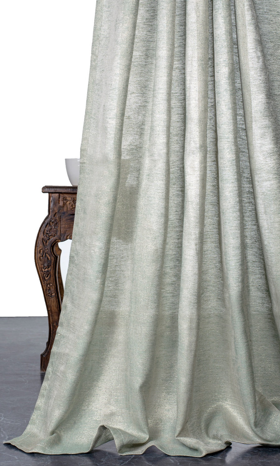 Textured Window Treatments Fabric By the Metre (Seafoam Green/ Gold)