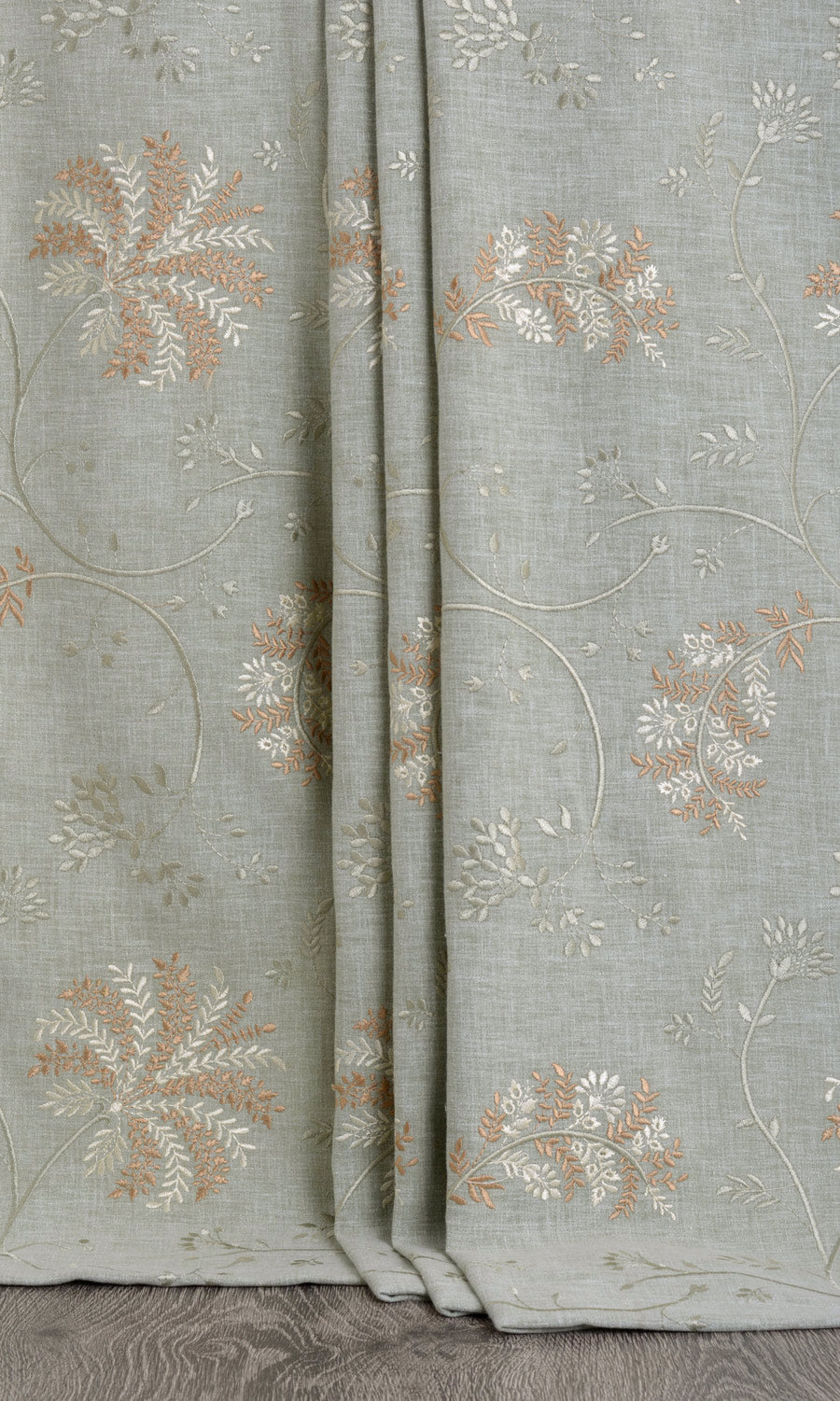 Floral Embroidery Home Décor Fabric By the Metre (Gray-Green)