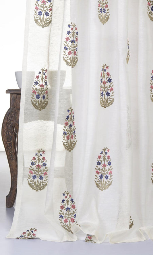Floral embroidered sheer curtains