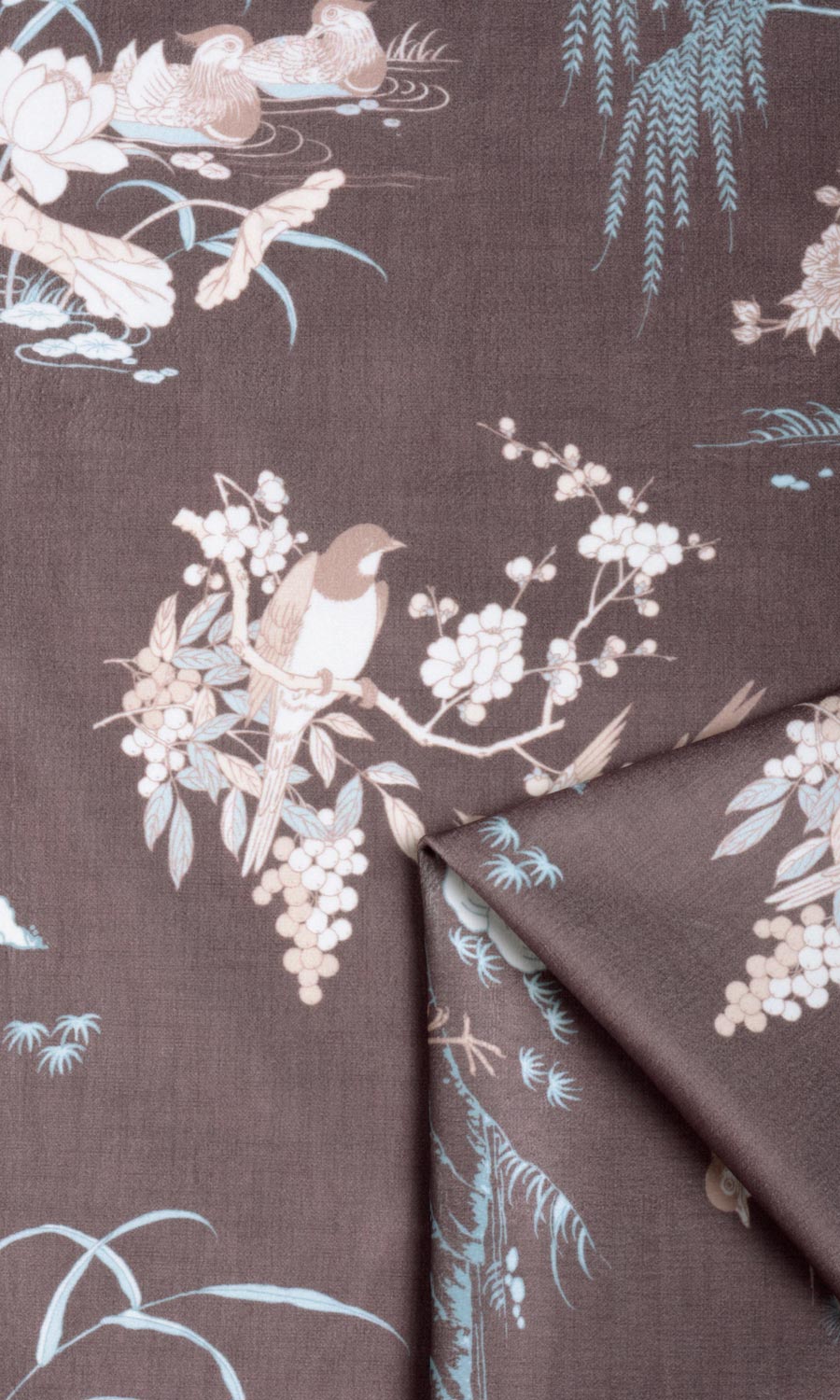 Chinoiserie Toile Velvet Free Fabric Material Sample (Deep Wine/ Brown)