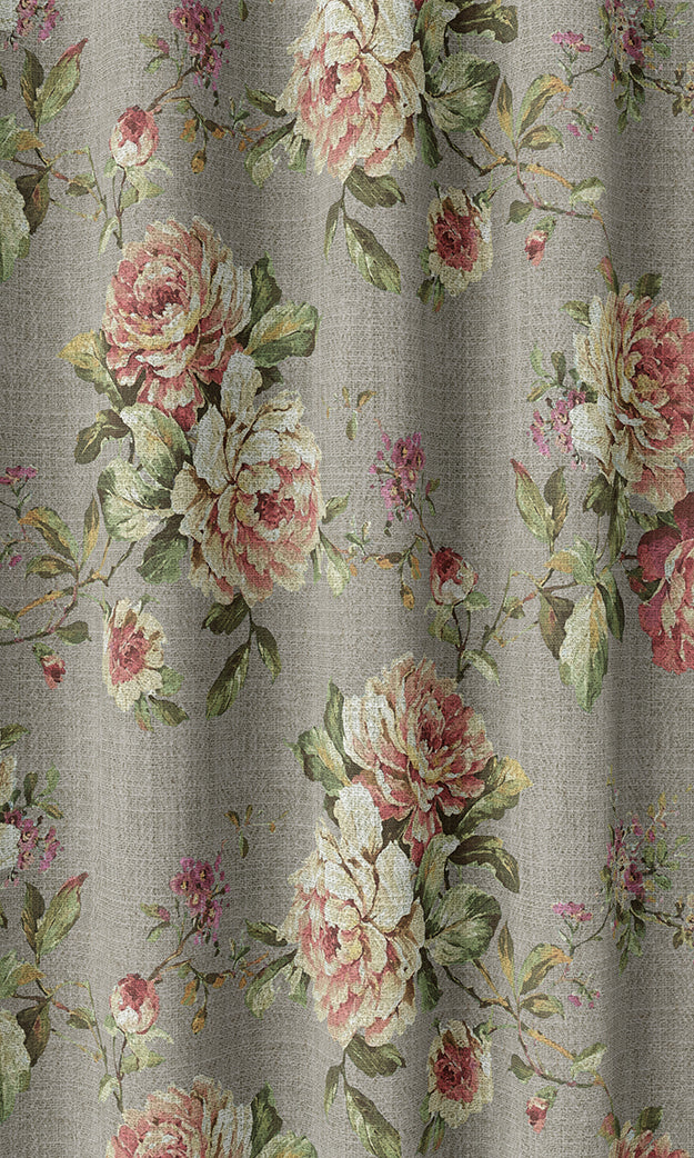 Country Floral Home Textile Fabric Material By the Metre (Grey/ Pink)