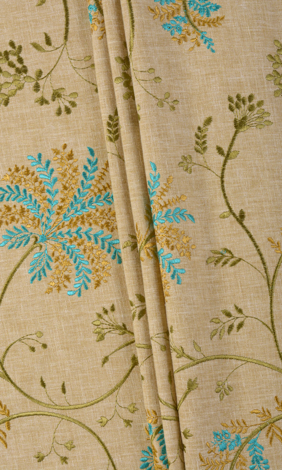Floral Embroidery Home Textile Fabric Material Sample (Beige/ Brown/ Green/ Blue)