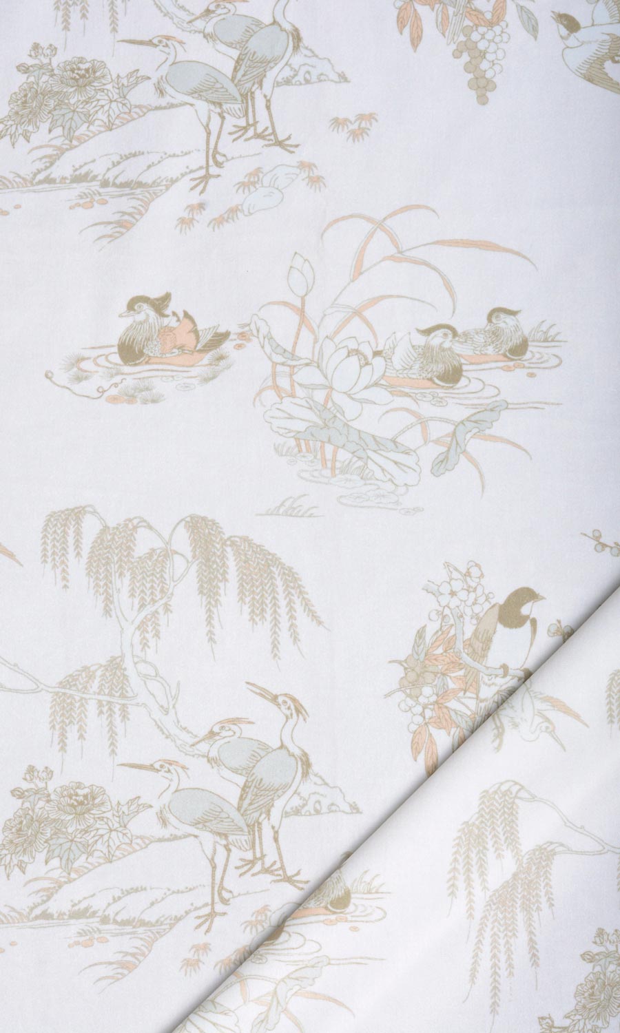 Chinoiserie Toile Velvet Home Textile Fabric Material By the Metre (White/ Ivory)