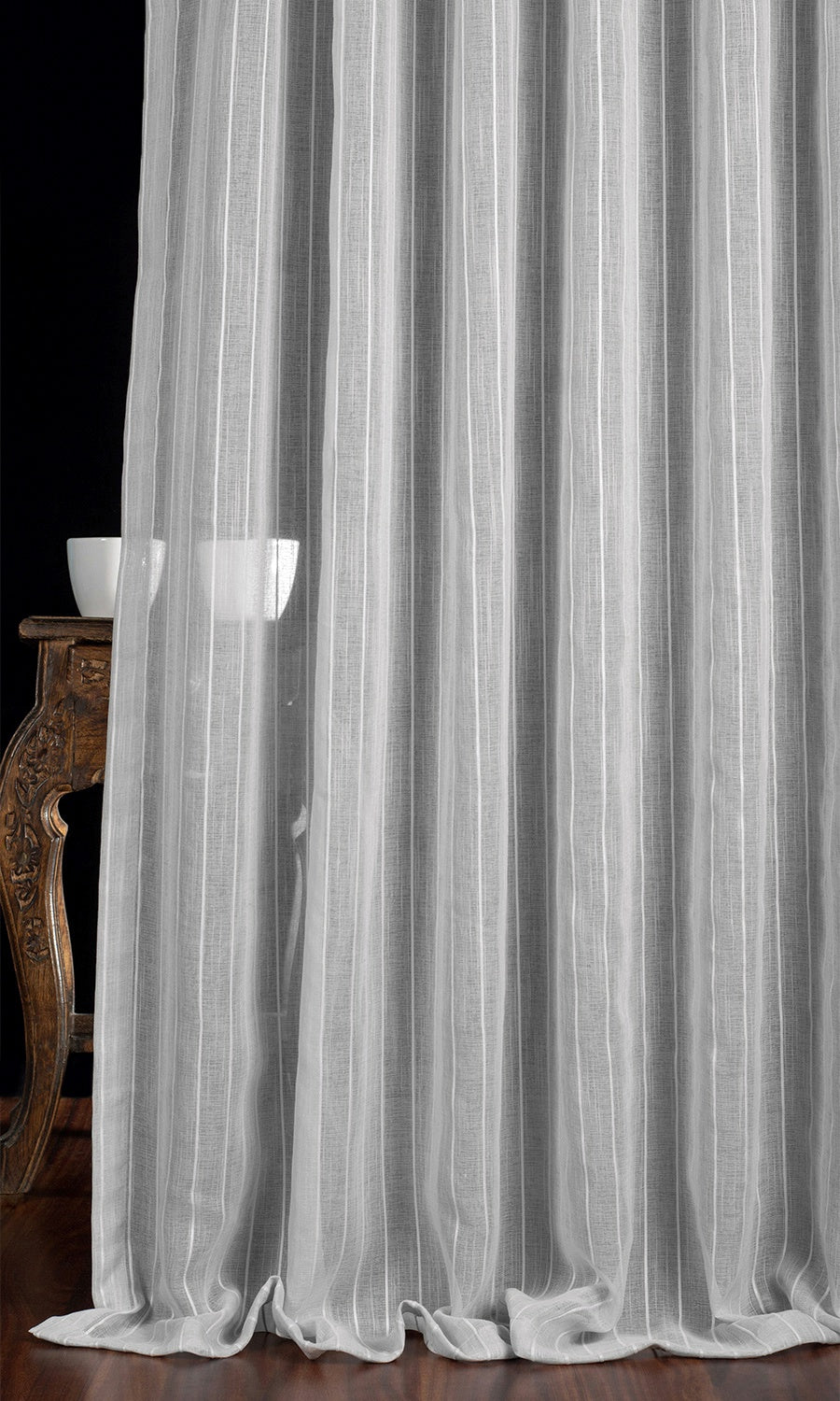 Striped Sheer Window Treatments Fabric Sample (Grey)