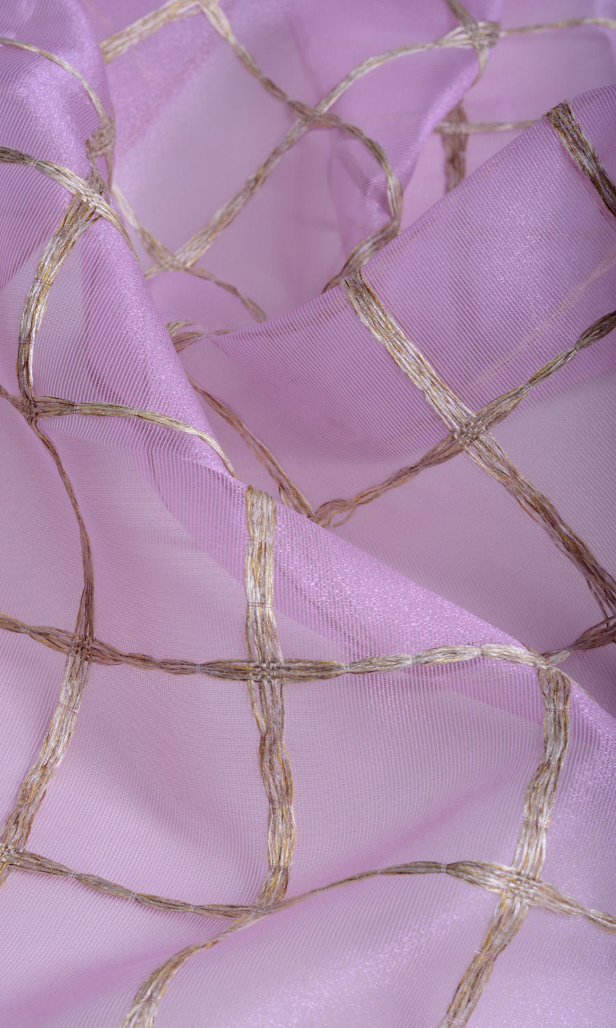 Embroidered Sheer Home Décor Fabric Sample (Pink/ Gold)