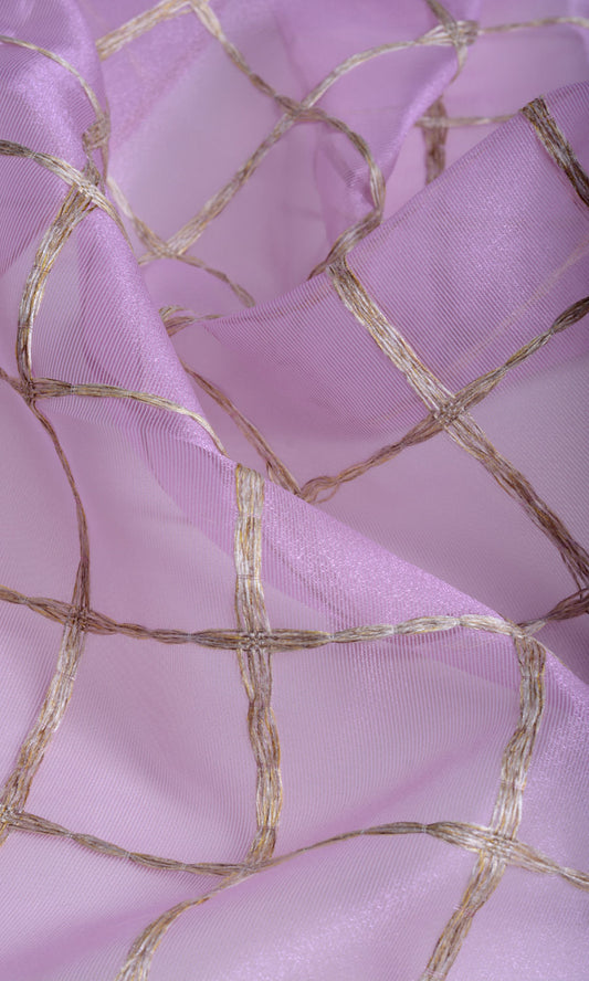 Embroidered Sheer Home Décor Fabric Sample (Pink/ Gold)