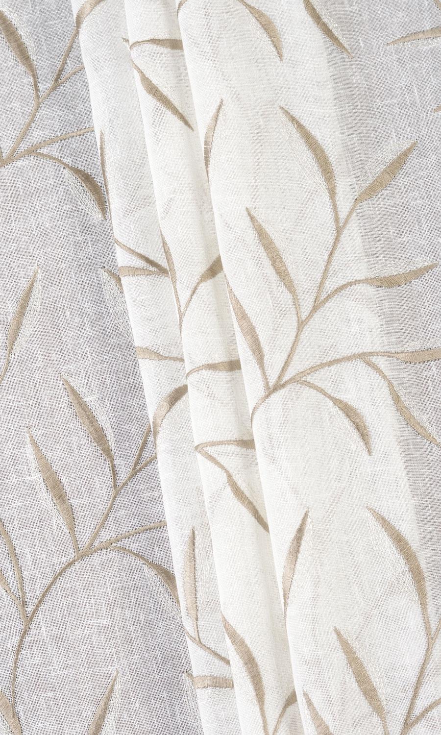 Sheer Floral Embroidered Window Treatments Fabric Sample (White/ Brown)
