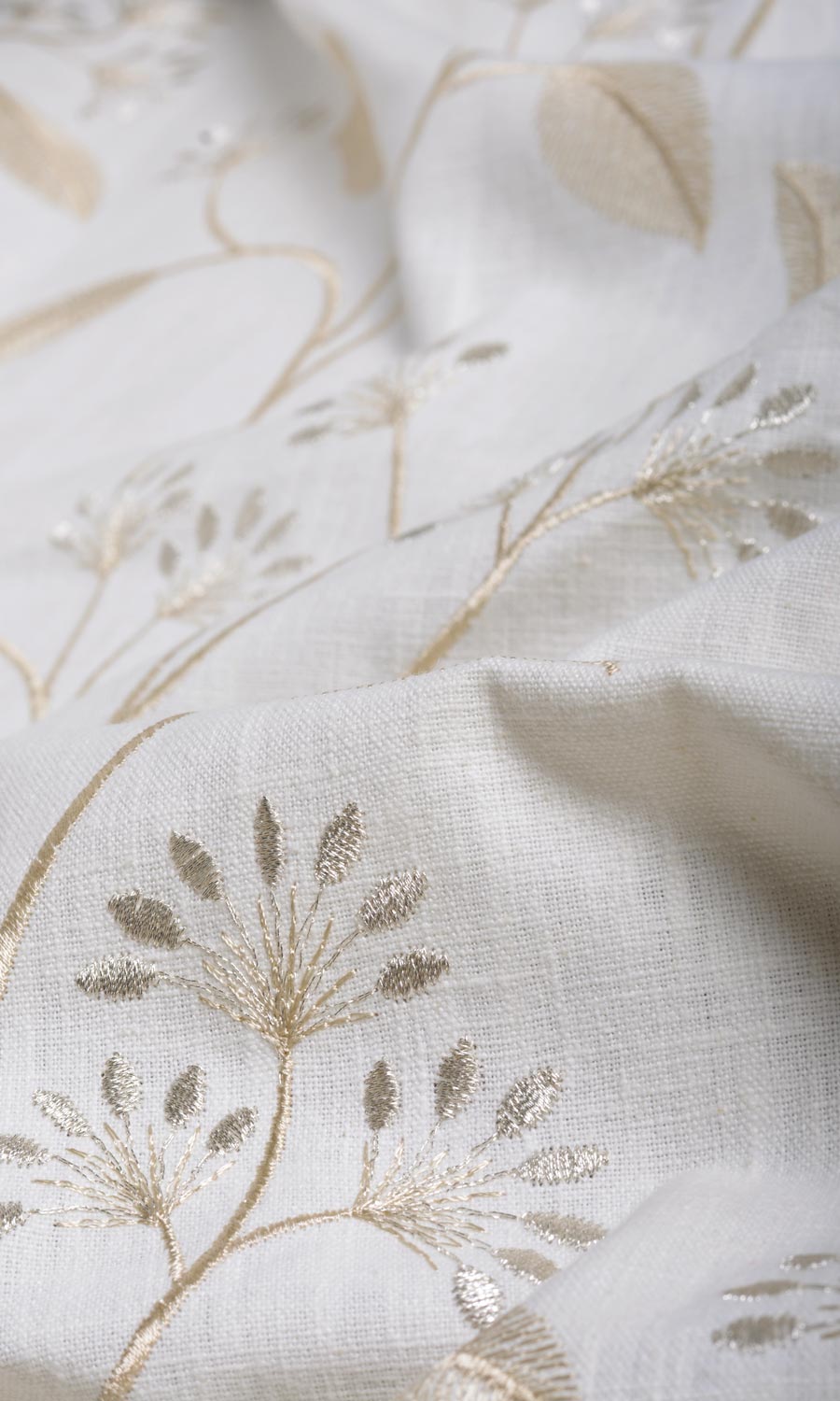 Floral Embroidery Home Textile Fabric Material By the Metre (White/ Cream)