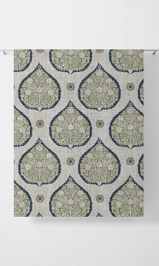 Paisley Home Décor Fabric By the Yard (Navy Blue/ Green)