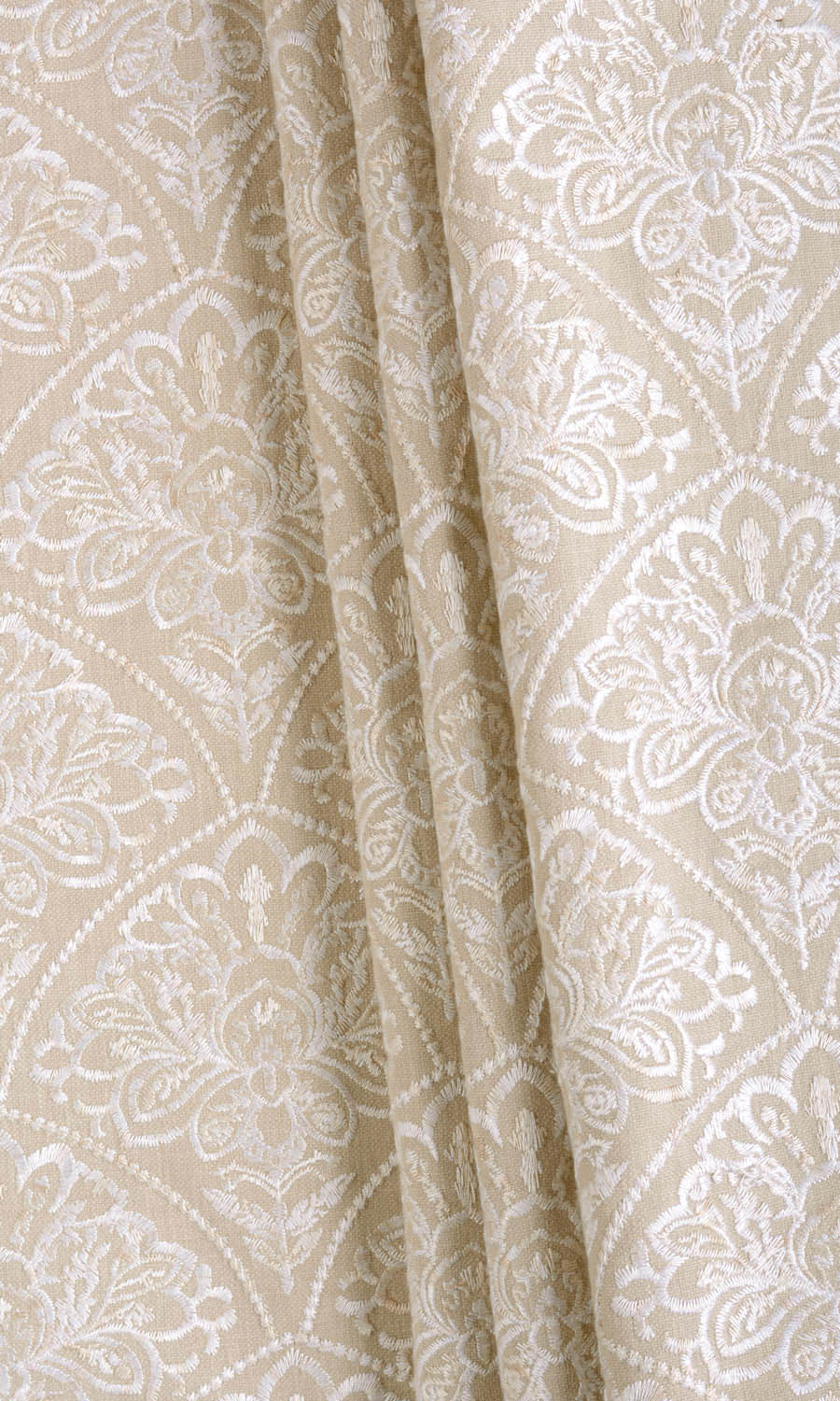 Embroidered Free Fabric Material Sample (Oatmeal Beige/ White)