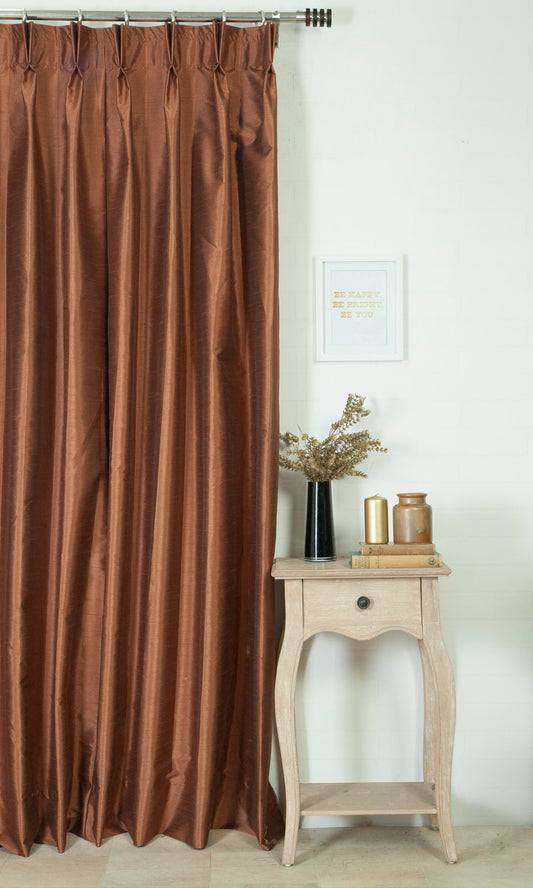 Faux Silk Curtain Panels (Brown)