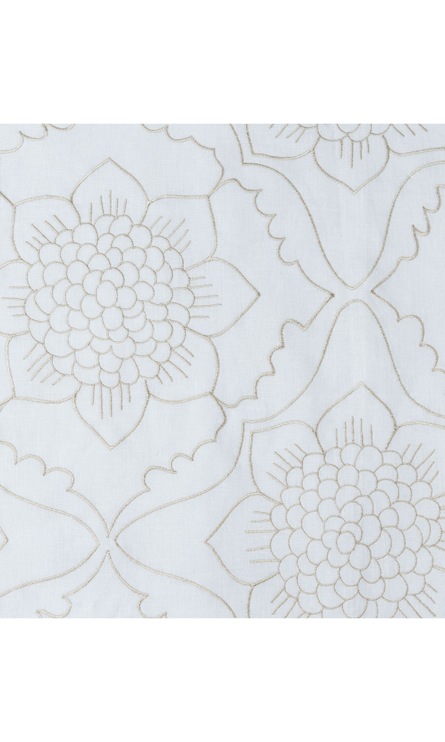 Floral Embroidered Linen Window Treatments Fabric Sample (White/ Ivory)