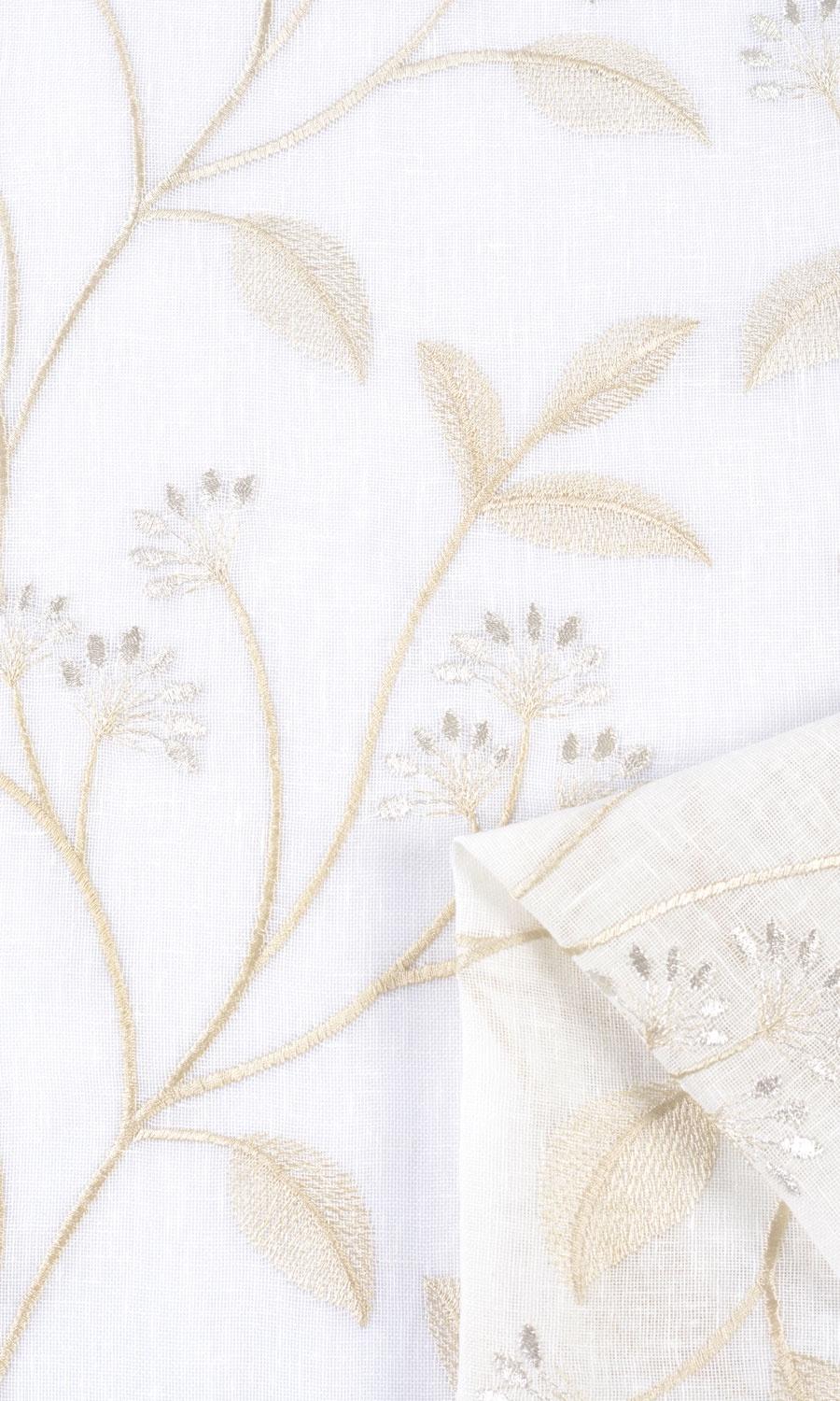 Sheer Floral Embroidered Window Treatments Fabric By the Metre (White/ Beige)