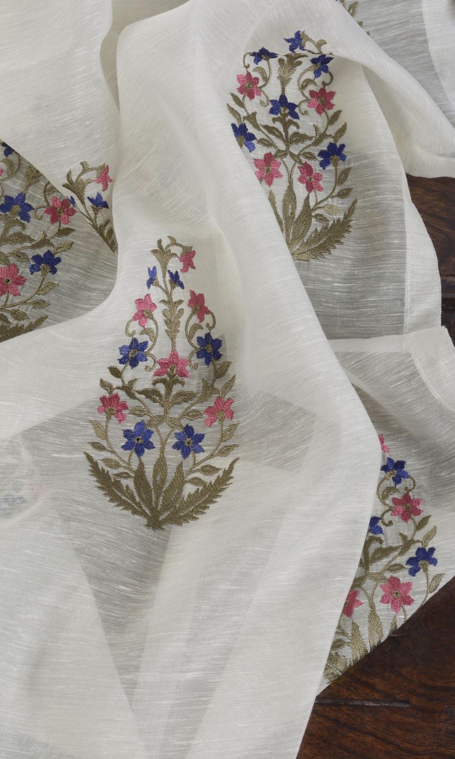 Sheer Floral Paisley Fabric Sample for Curtains & Drapes (Cream/ Pink/ Blue)