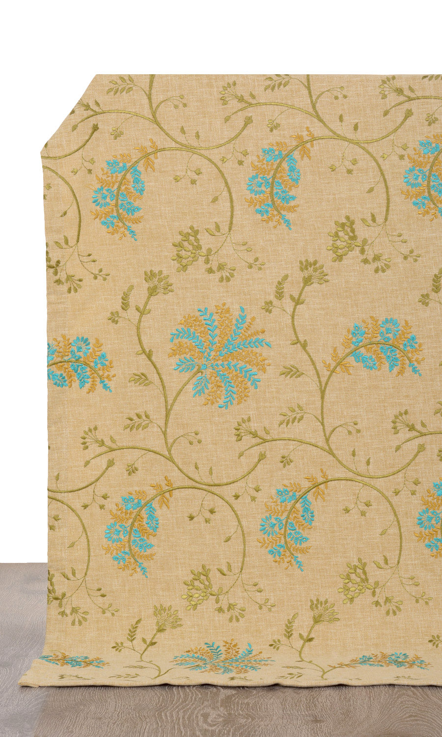 Floral Embroidery Window Treatments Fabric Sample (Beige/ Brown/ Green/ Blue)