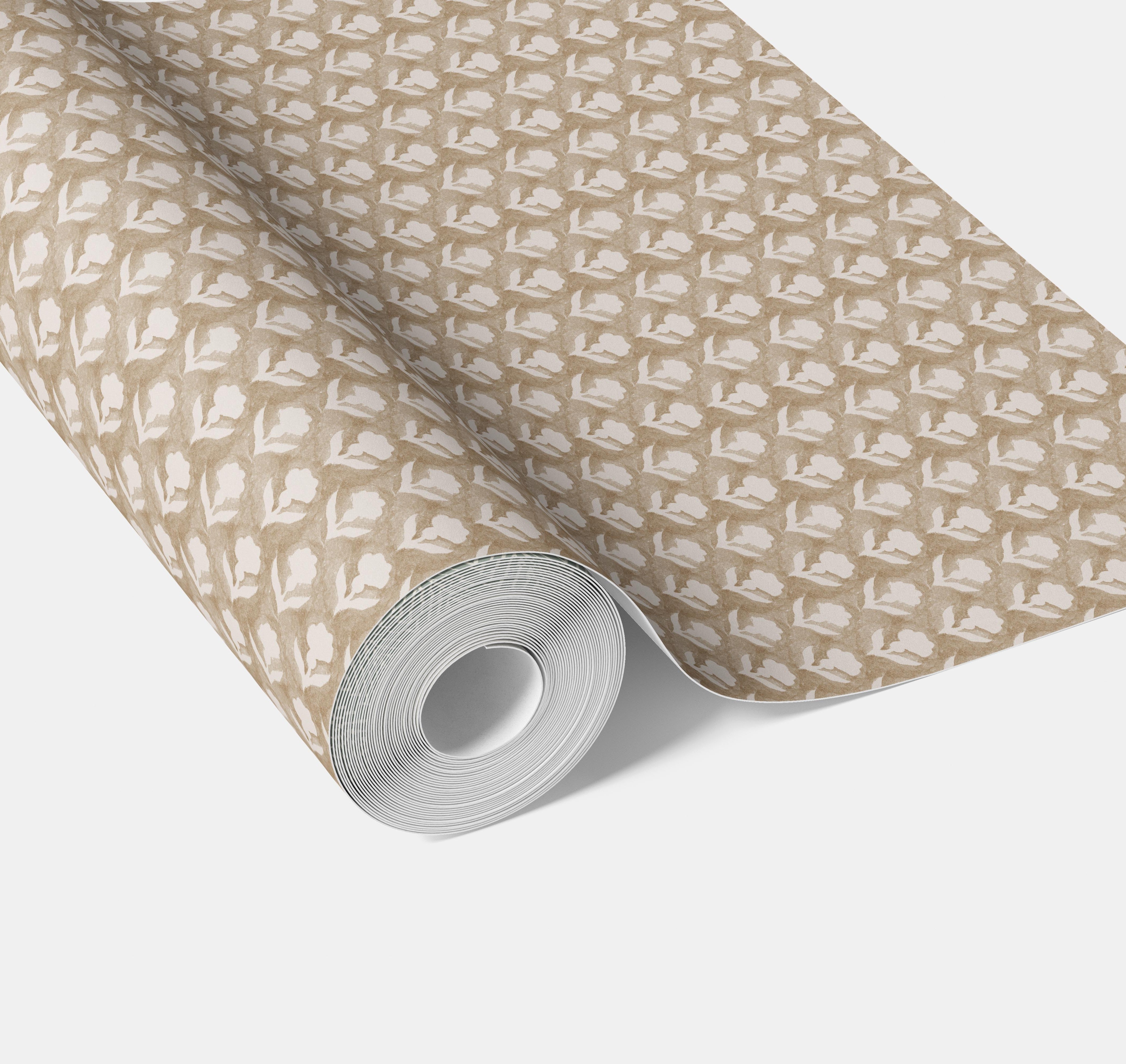 Neutral Small Floral Block Print Traditional Wallpaper Sample (Beige/ White)