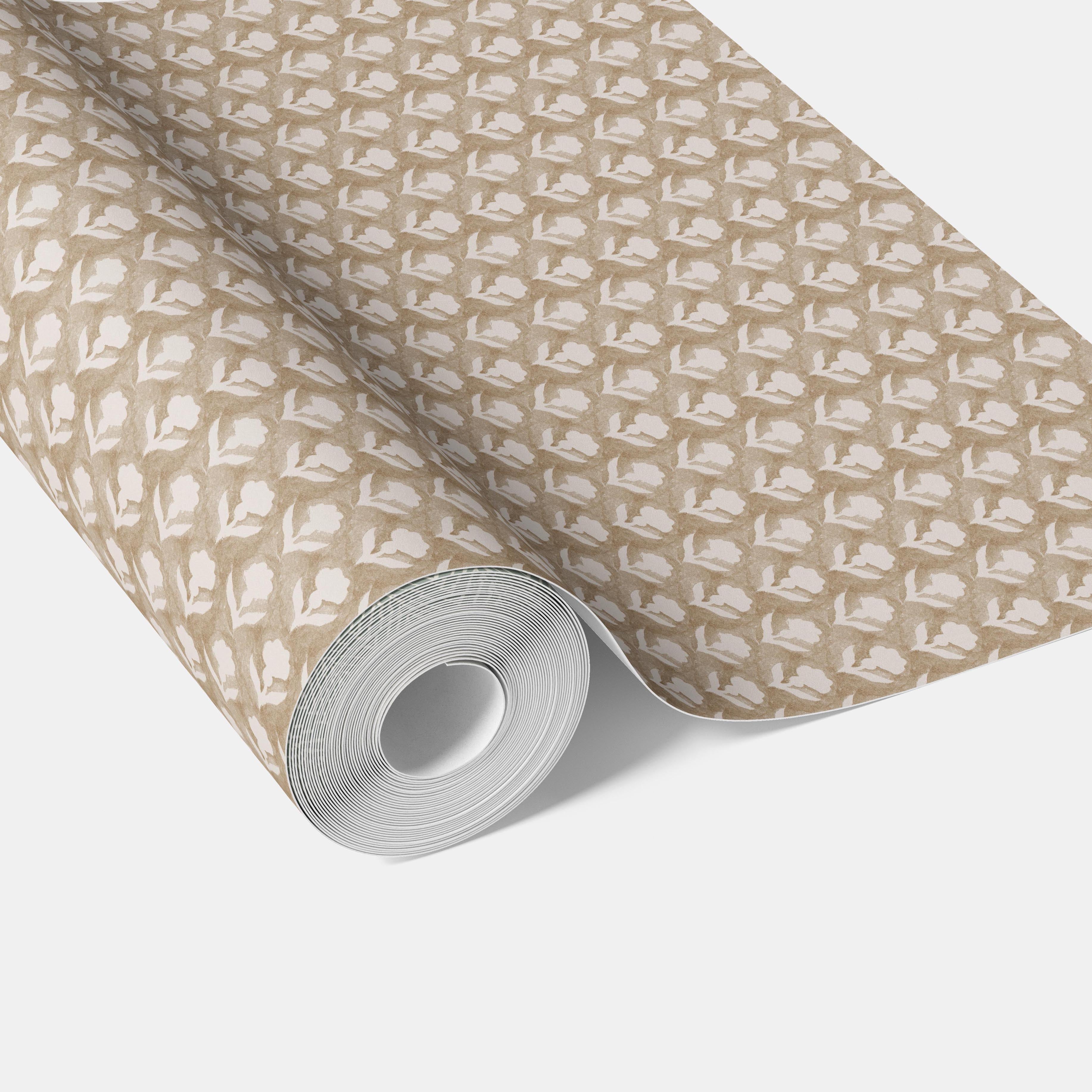 Neutral Small Floral Block Print Traditional Wallpaper Sample (Beige/ White)