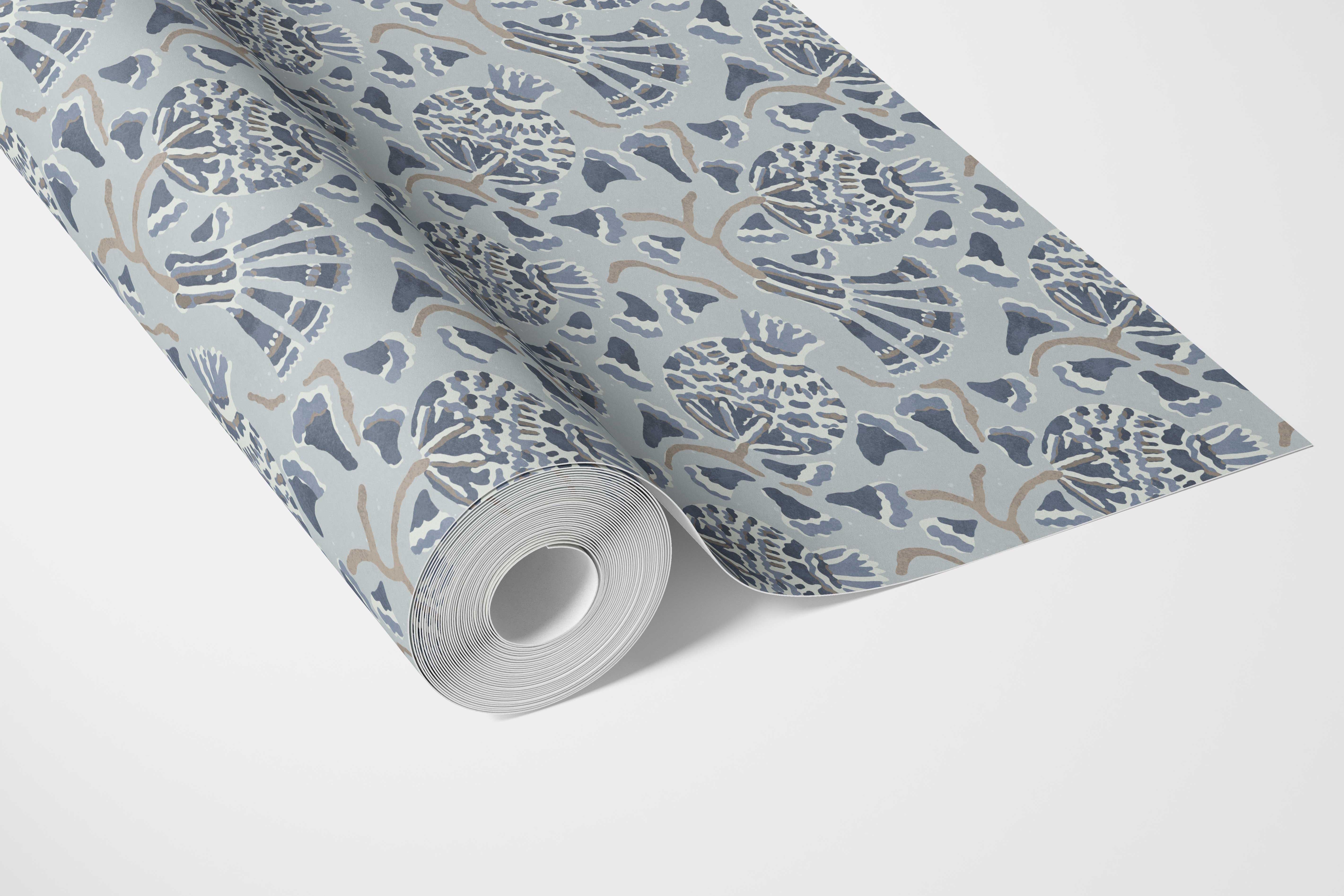 Modern Floral/ Botanical Bathroom Wallpaper (Slate Blue/ Gray)