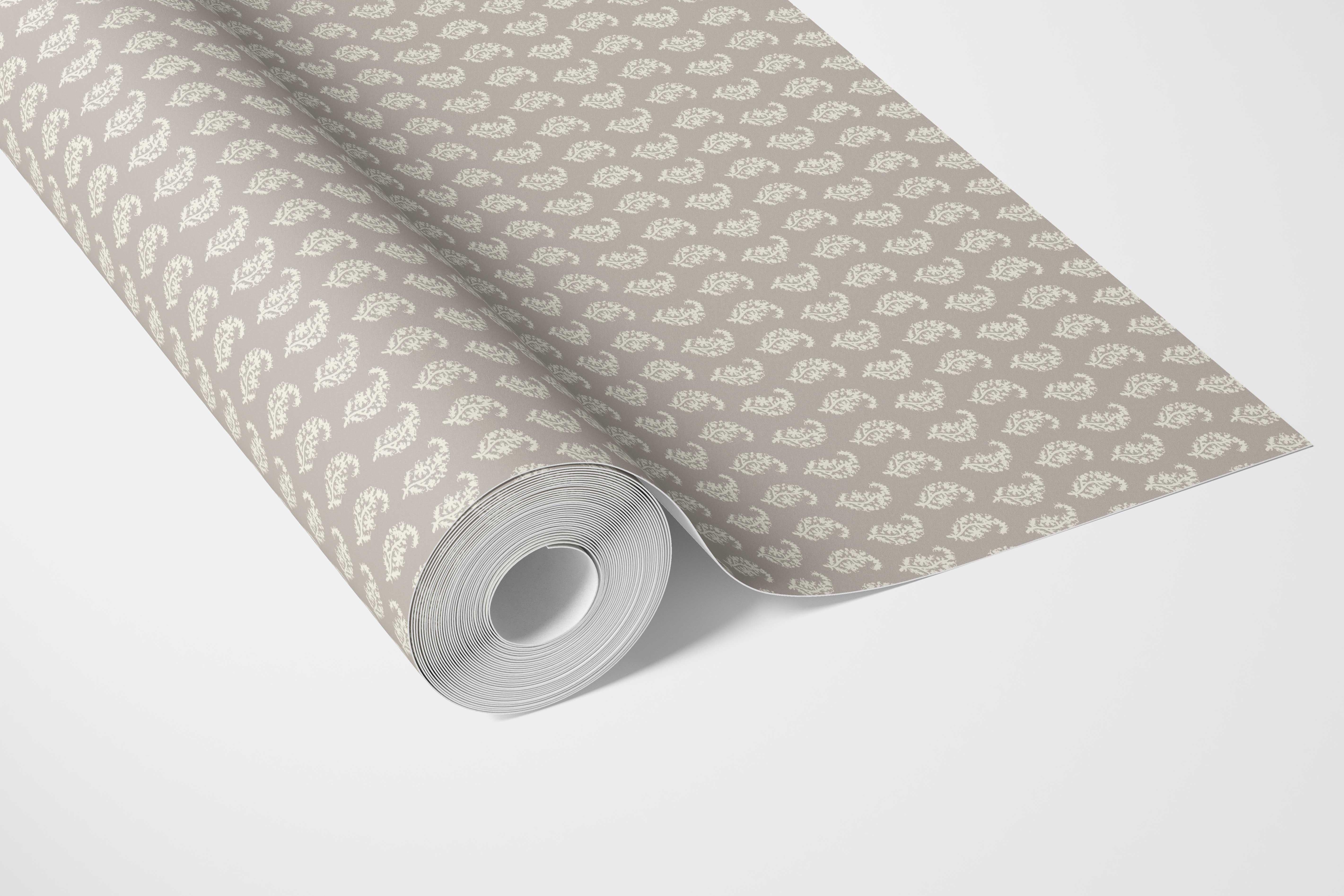 Neutral Small Paisley Floral Patterned Print Kitchen Wallpaper (Taupe Gray/ White)