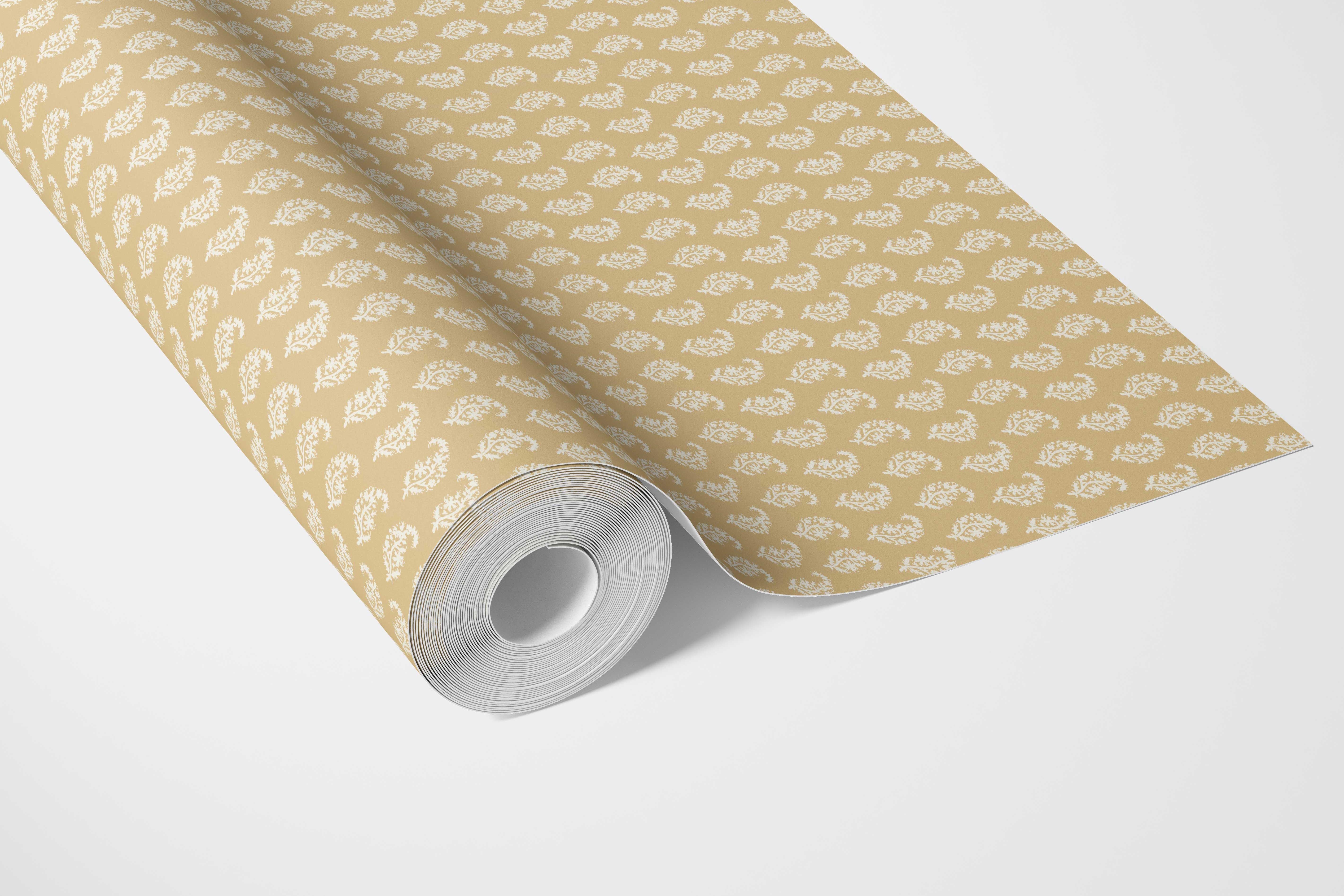 Small Paisley Floral Patterned Print Kitchen Wallpaper (Yellow/ White )