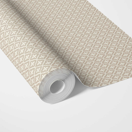 Neutral Geometric Diamond Lattice Traditional Wallpaper (Beige/ Light Brown/ White)