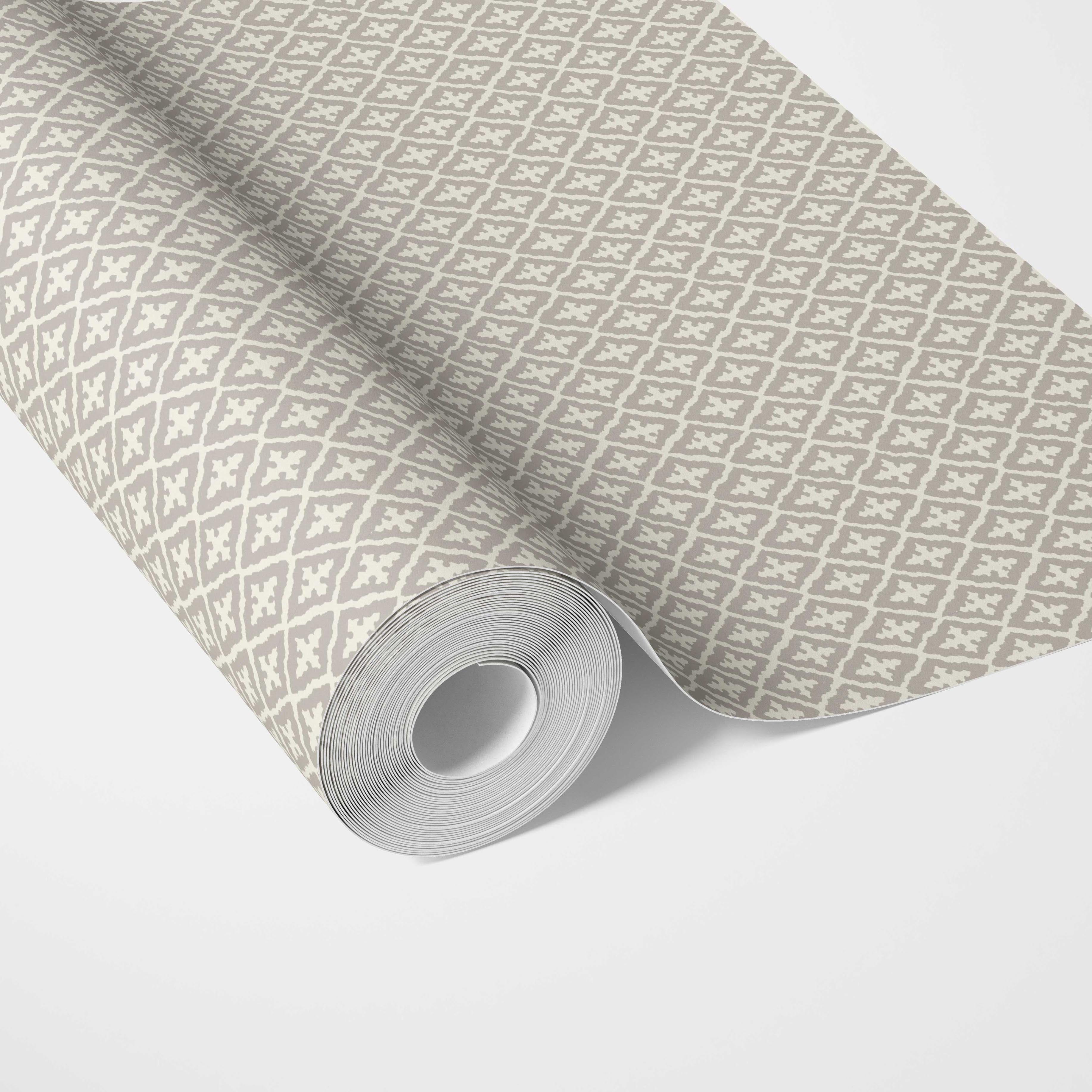 Neutral Geometric Diamond Lattice Traditional Wallpaper (Gray/ Soft Taupe/ White)