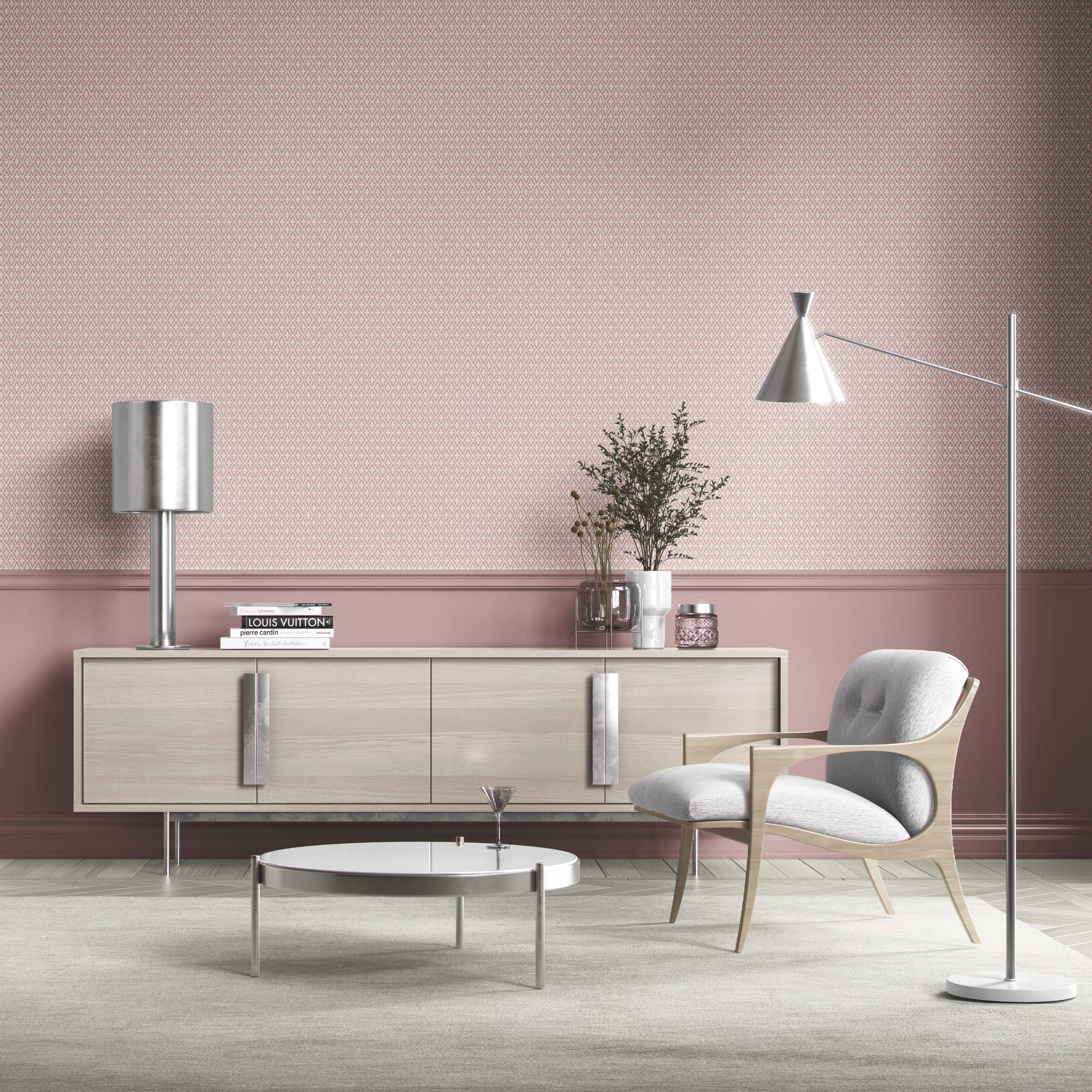 Geometric Diamond Lattice Bathroom Wallpaper (Pink/ White)