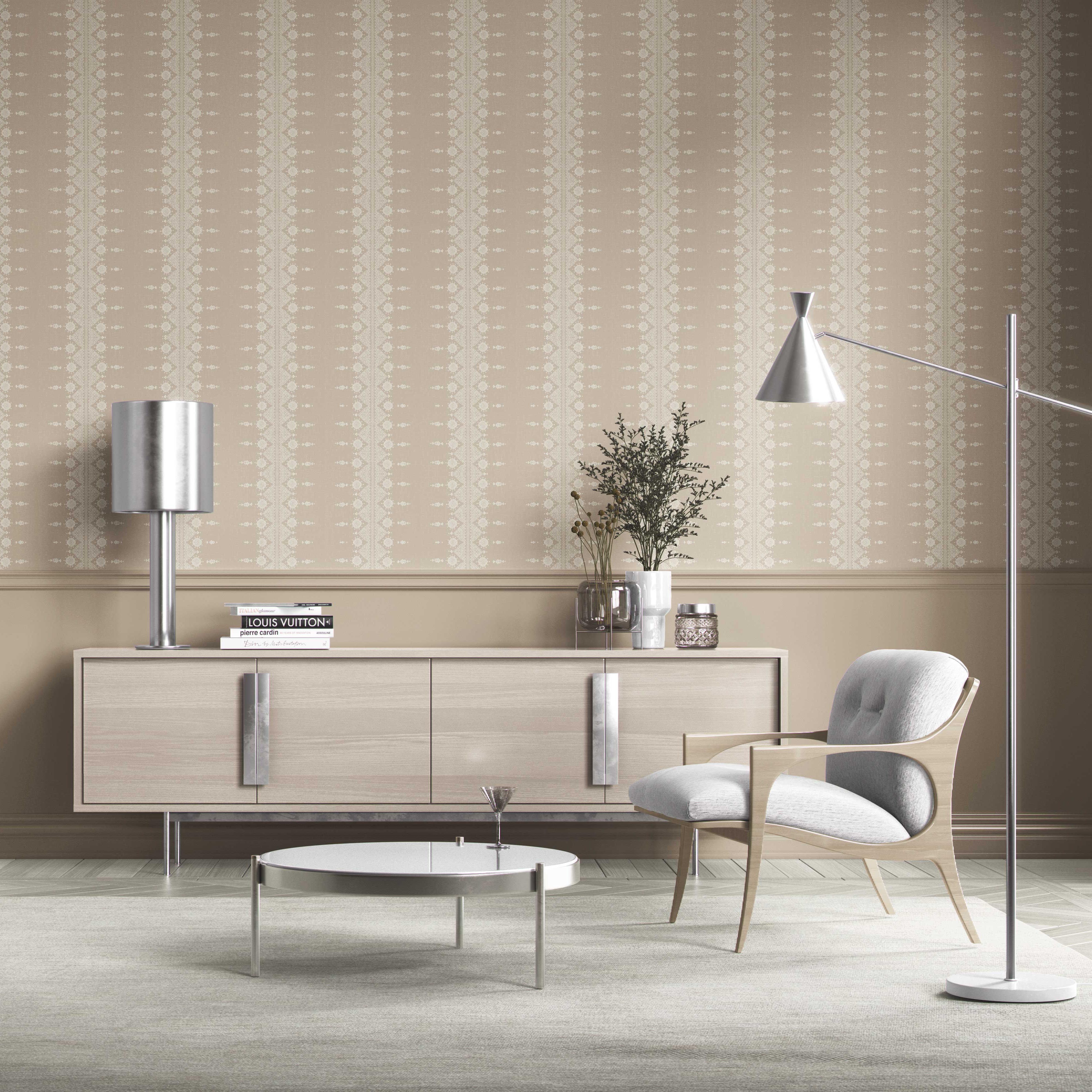Neutral Floral Striped Kitchen Wallpaper (Beige/ Off-White)