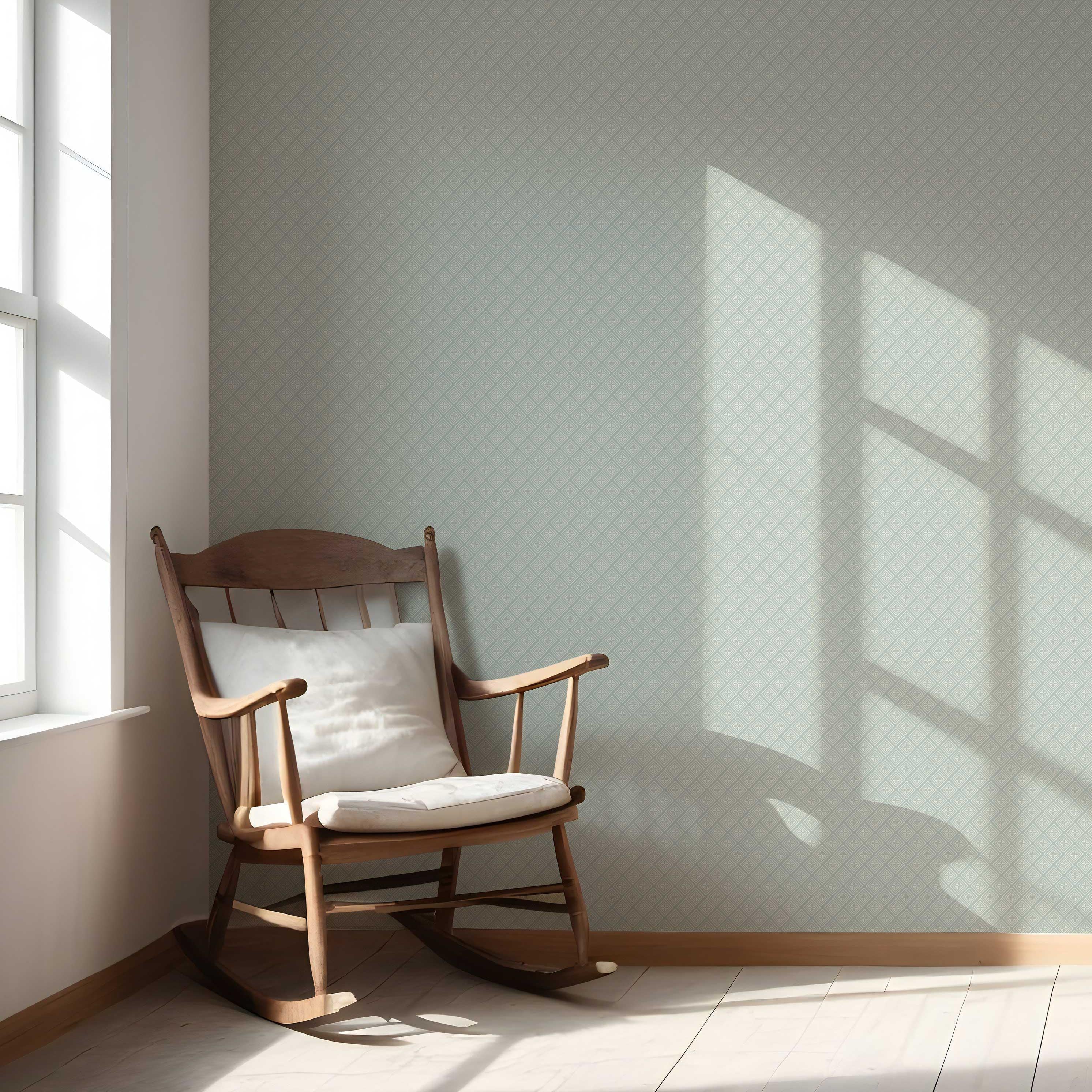 Small Diamond Lattice/ Textured Check Nursery Wallpaper (Blue/ White)