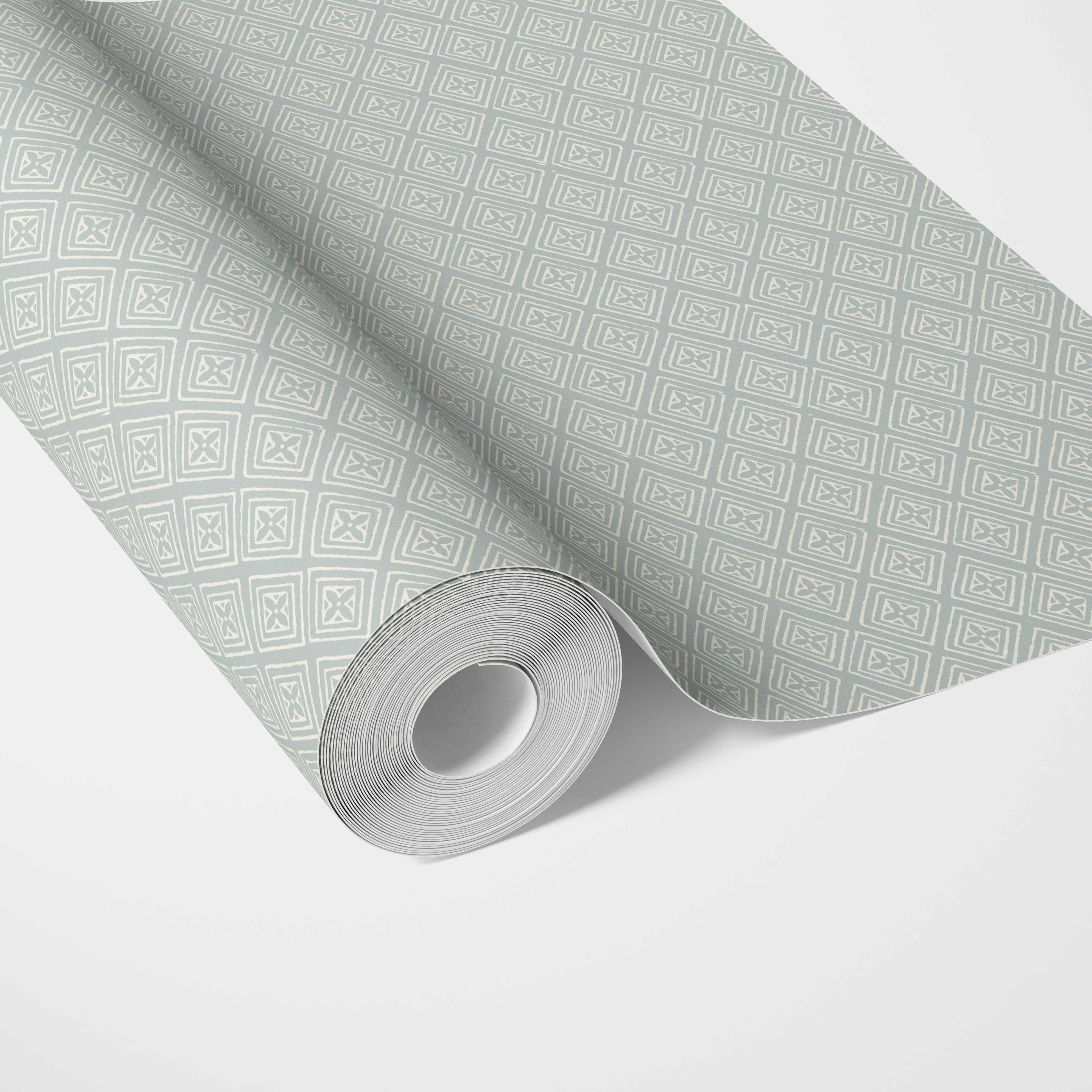 Small Diamond Lattice/ Textured Check Traditional Wallpaper Sample (Blue/ White)