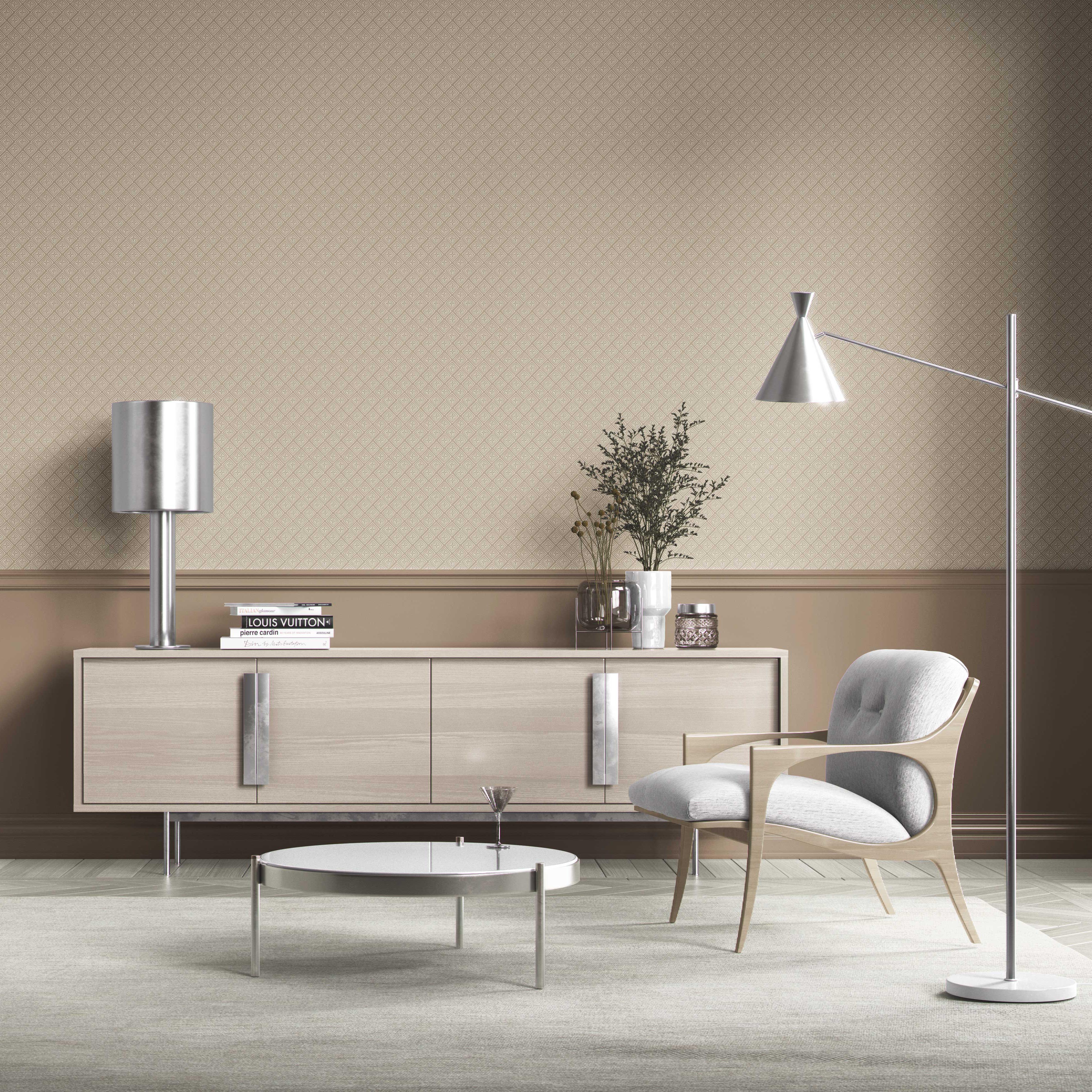 Small Diamond Lattice/ Textured Check Bathroom Wallpaper (Light Brown/ Beige/ White)