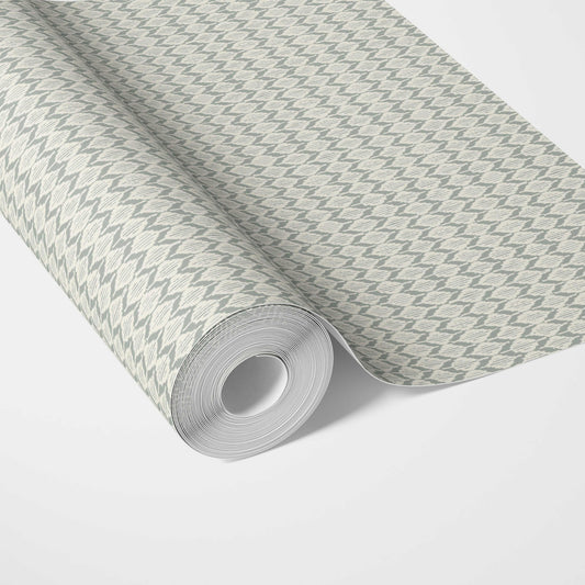 Geometric Ikat Striped Traditional Wallpaper (Sage Gray/ White)