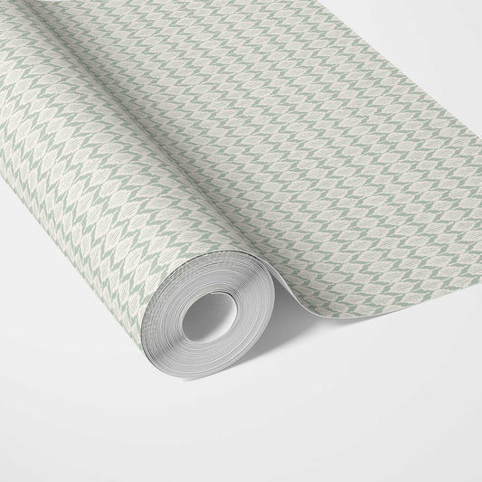 Geometric Ikat Striped Traditional Wallpaper (Duck Egg Blue/ White)