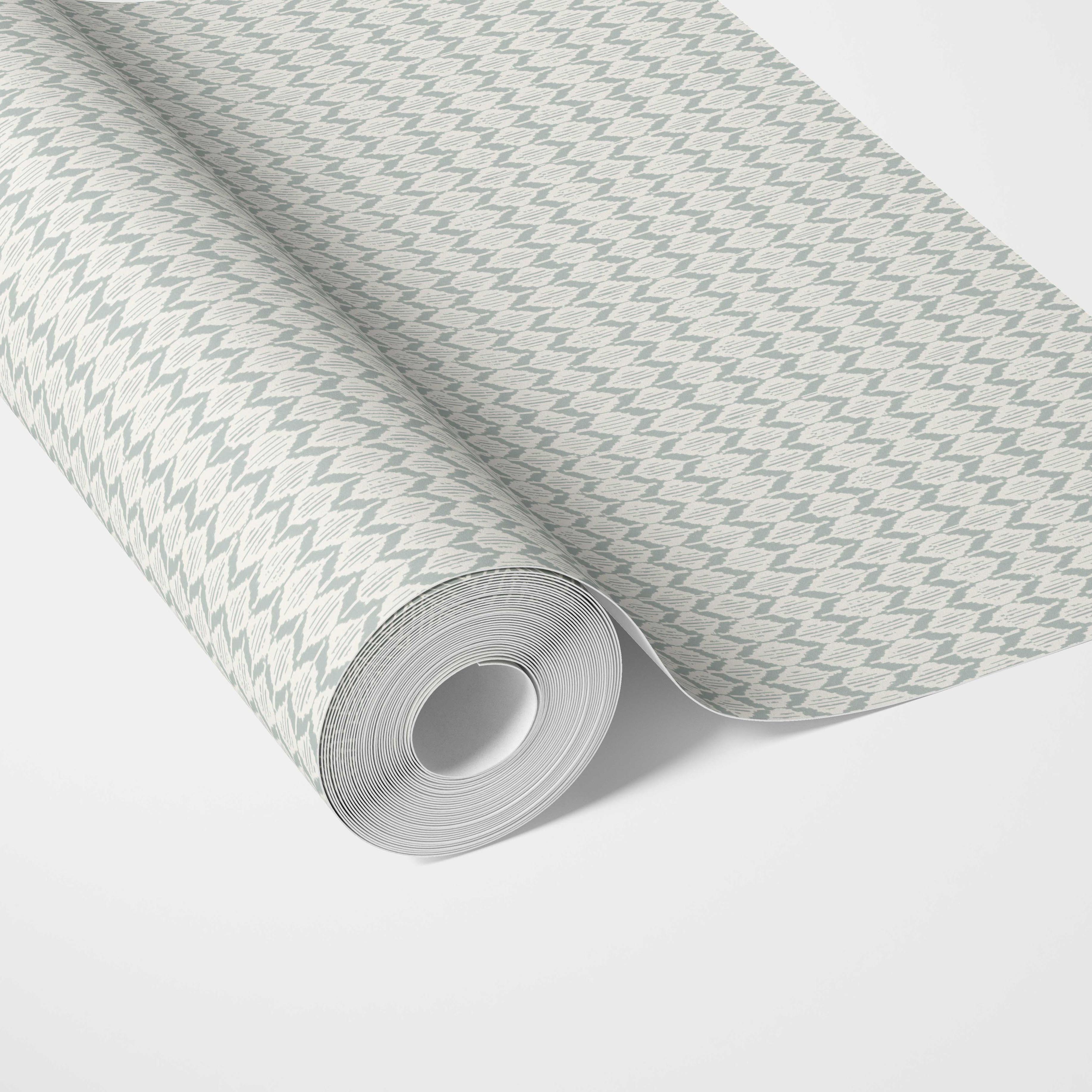 Neutral Ikat Striped Traditional Wallpaper Sample (Light Gray- Blue/ White)