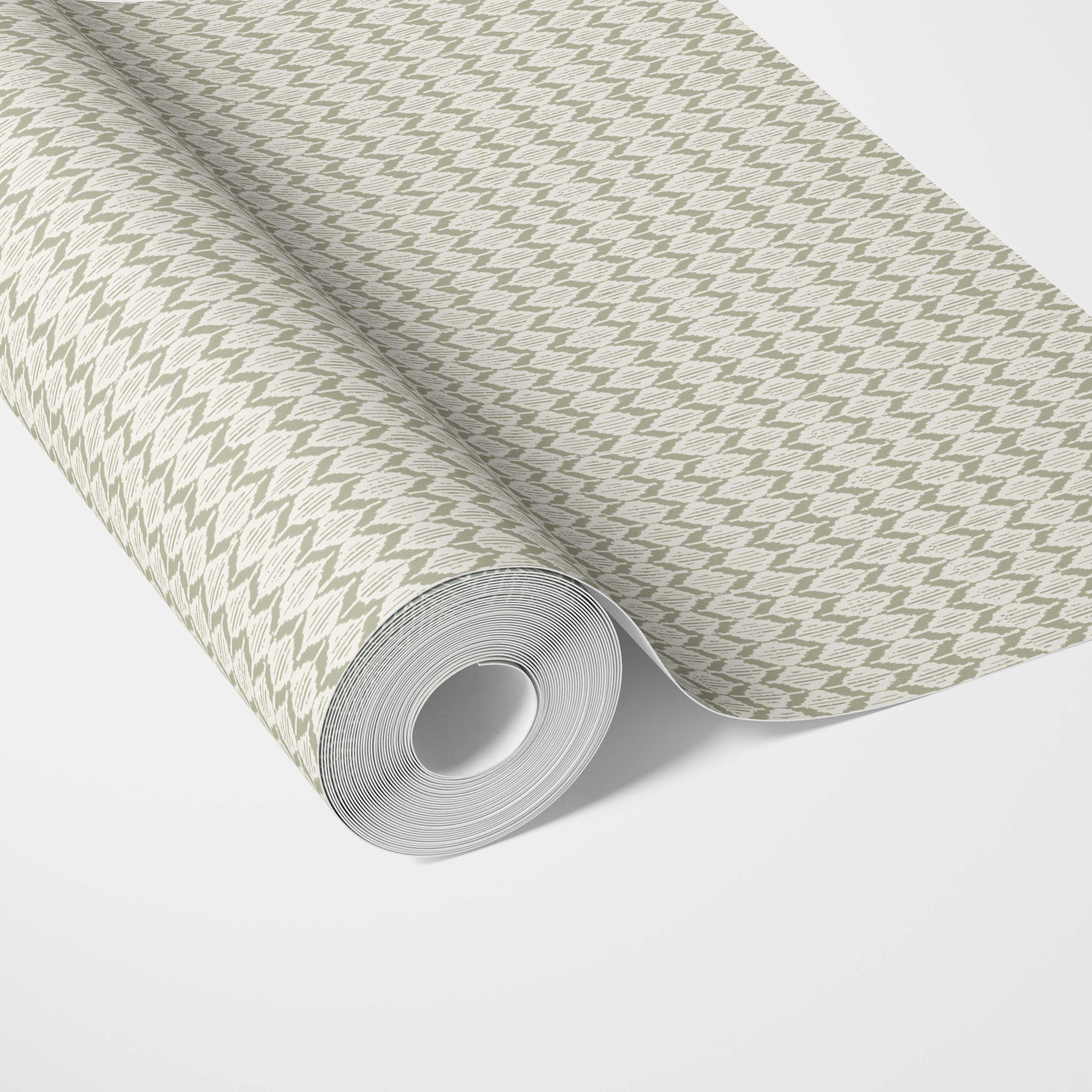 Geometric Ikat Striped Traditional Wallpaper (Olive Green/ White)