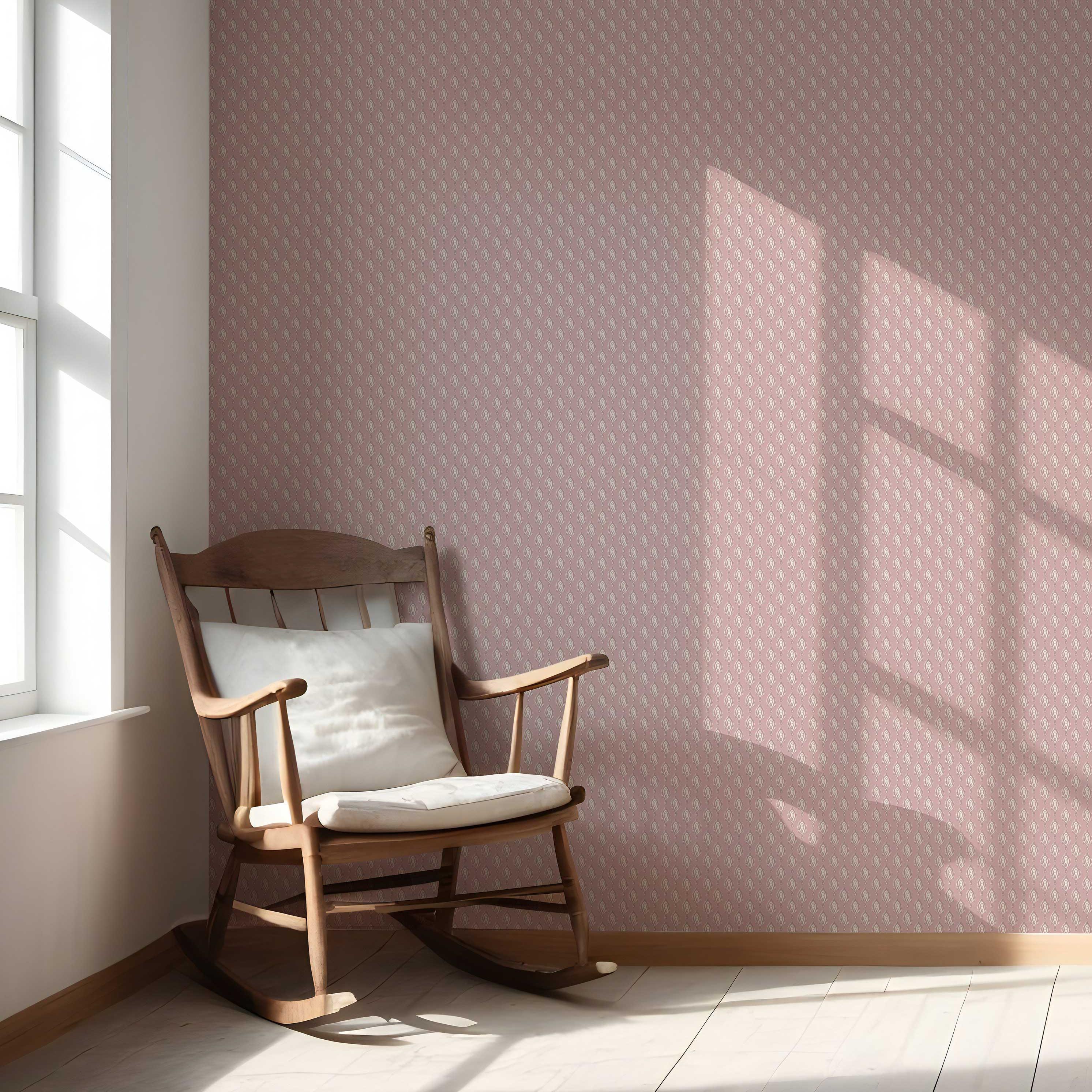 Textured Teardrop/ Paisley Block Print Nursery Wallpaper Sample (Pink/ White)
