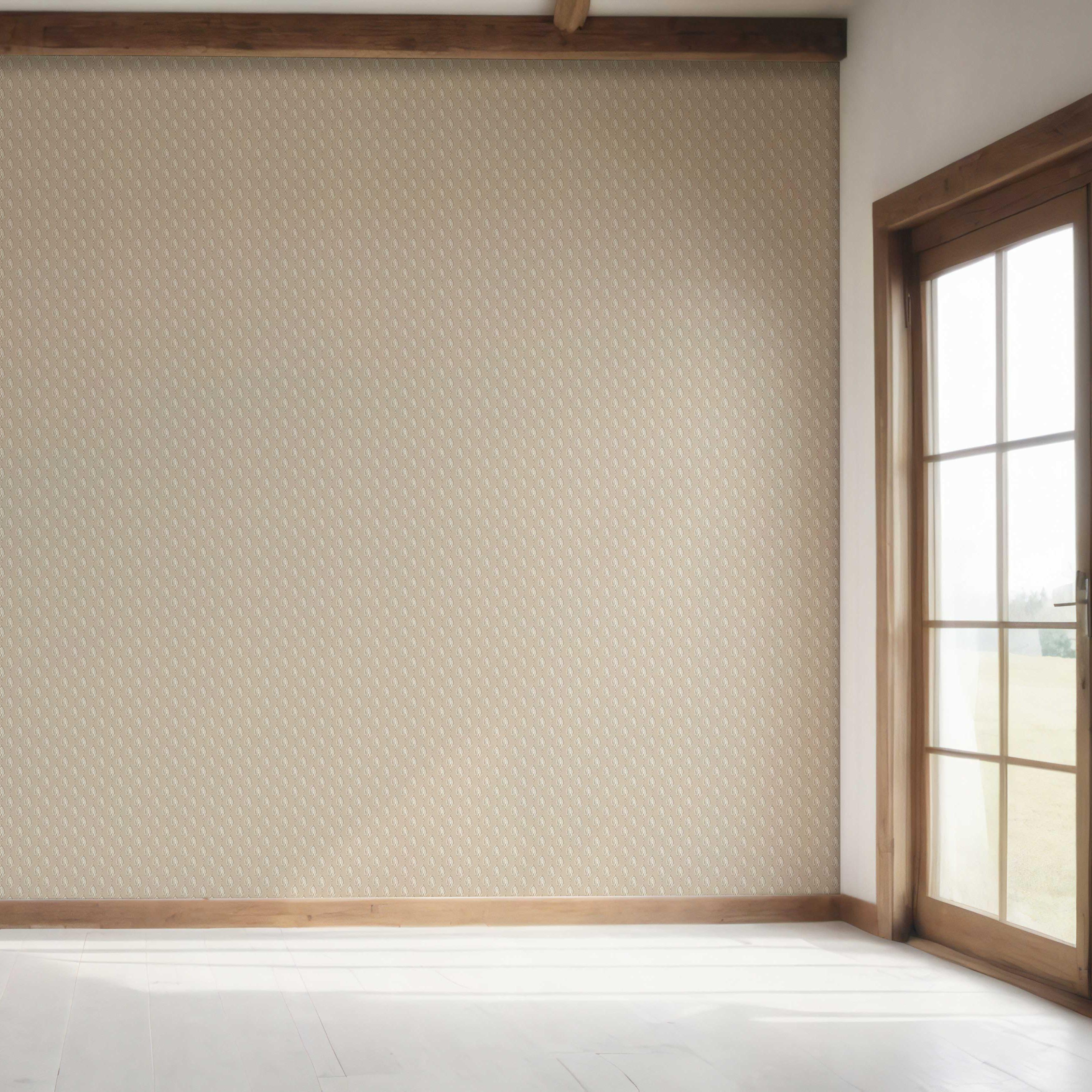 Neutral Textured Teardrop/ Paisley Block Print Bedroom Wallpaper (Beige/ Taupe/ Tan/ White)