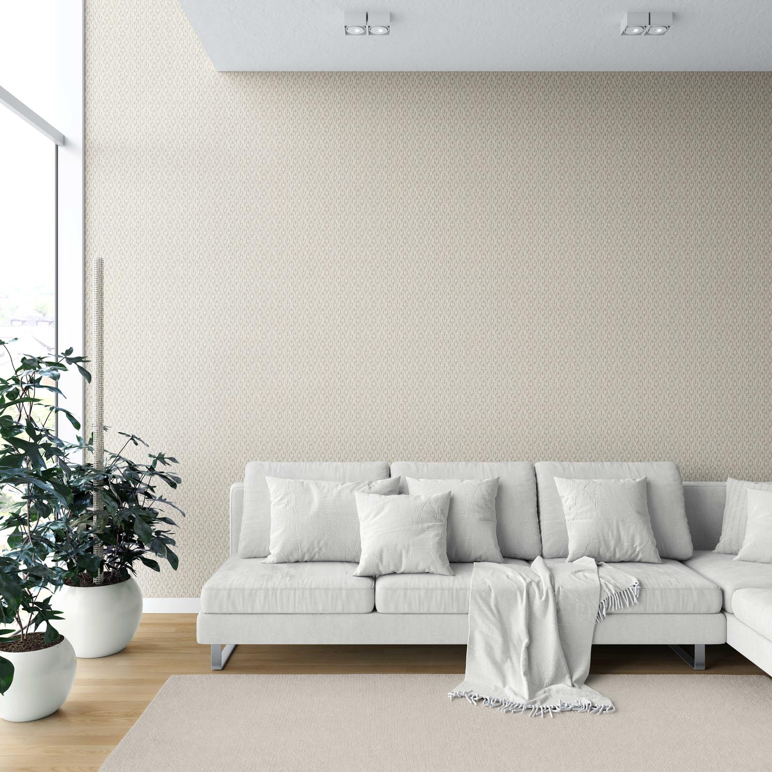 Neutral Geometric Scallops Floral Shower Toilet Wallpaper