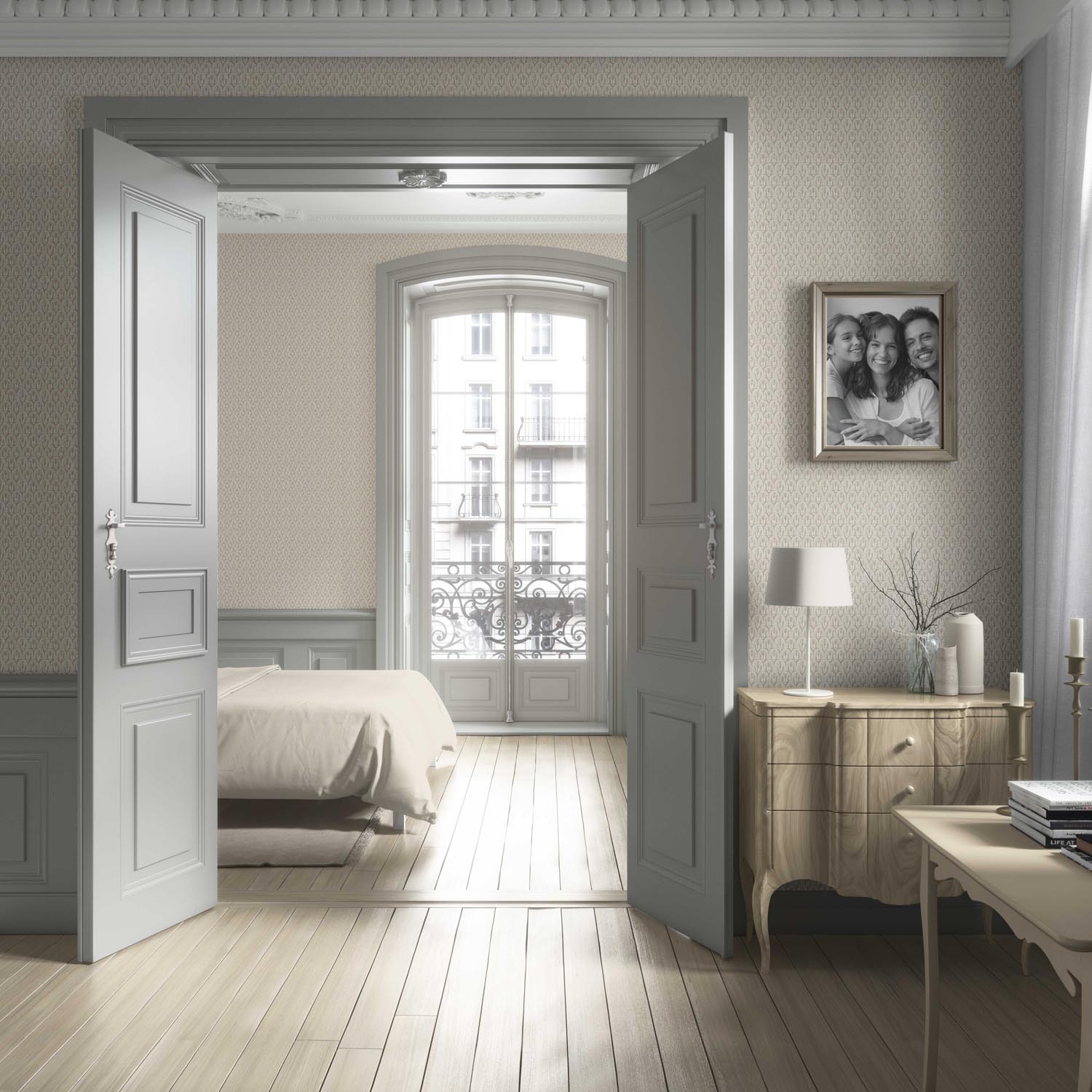 Neutral Geometric Scallops Floral Living Room Wallpaper (Stone Beige/ White)