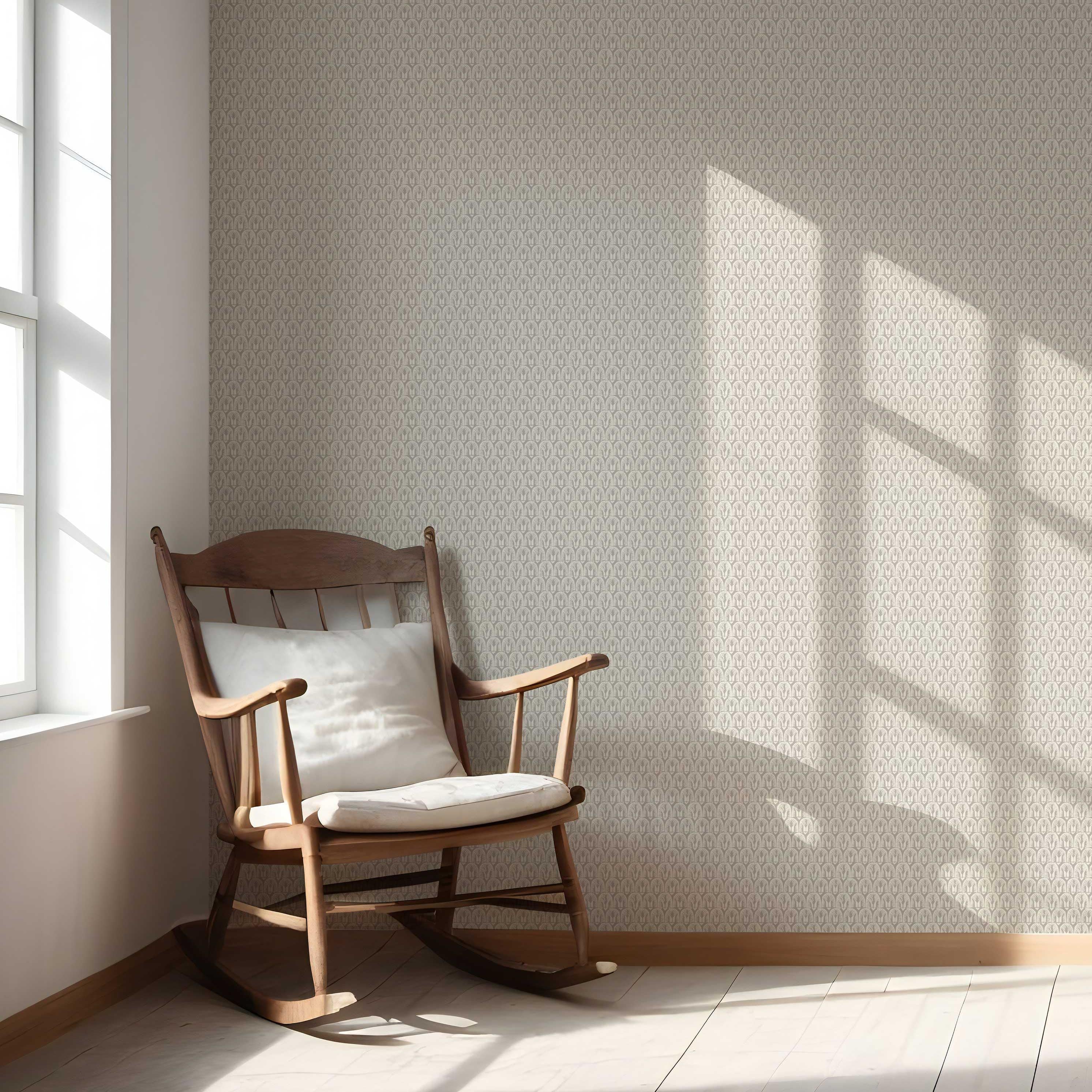 Neutral Geometric Scallops Floral Nursery Wallpaper (Beige/ Greige)