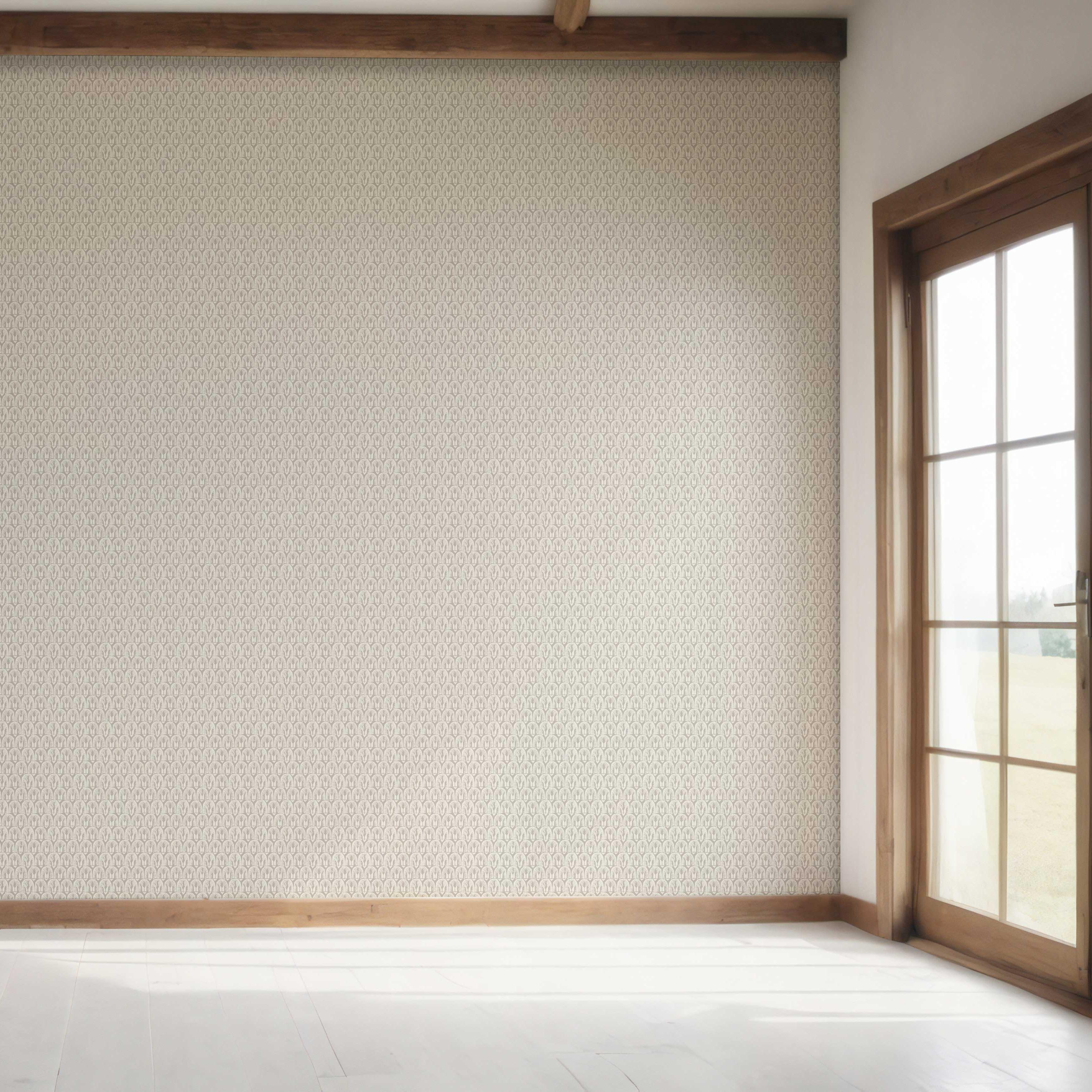 Neutral Geometric Scallops Floral Bedroom Wallpaper (Beige/ Greige)