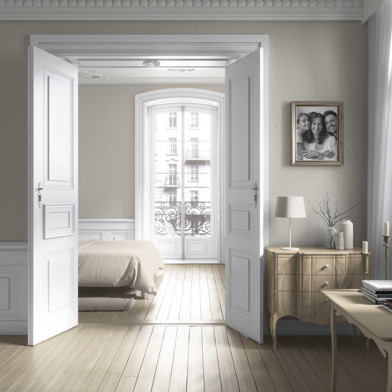 Neutral Geometric Scallops Floral Living Room Wallpaper (Beige/ Greige)