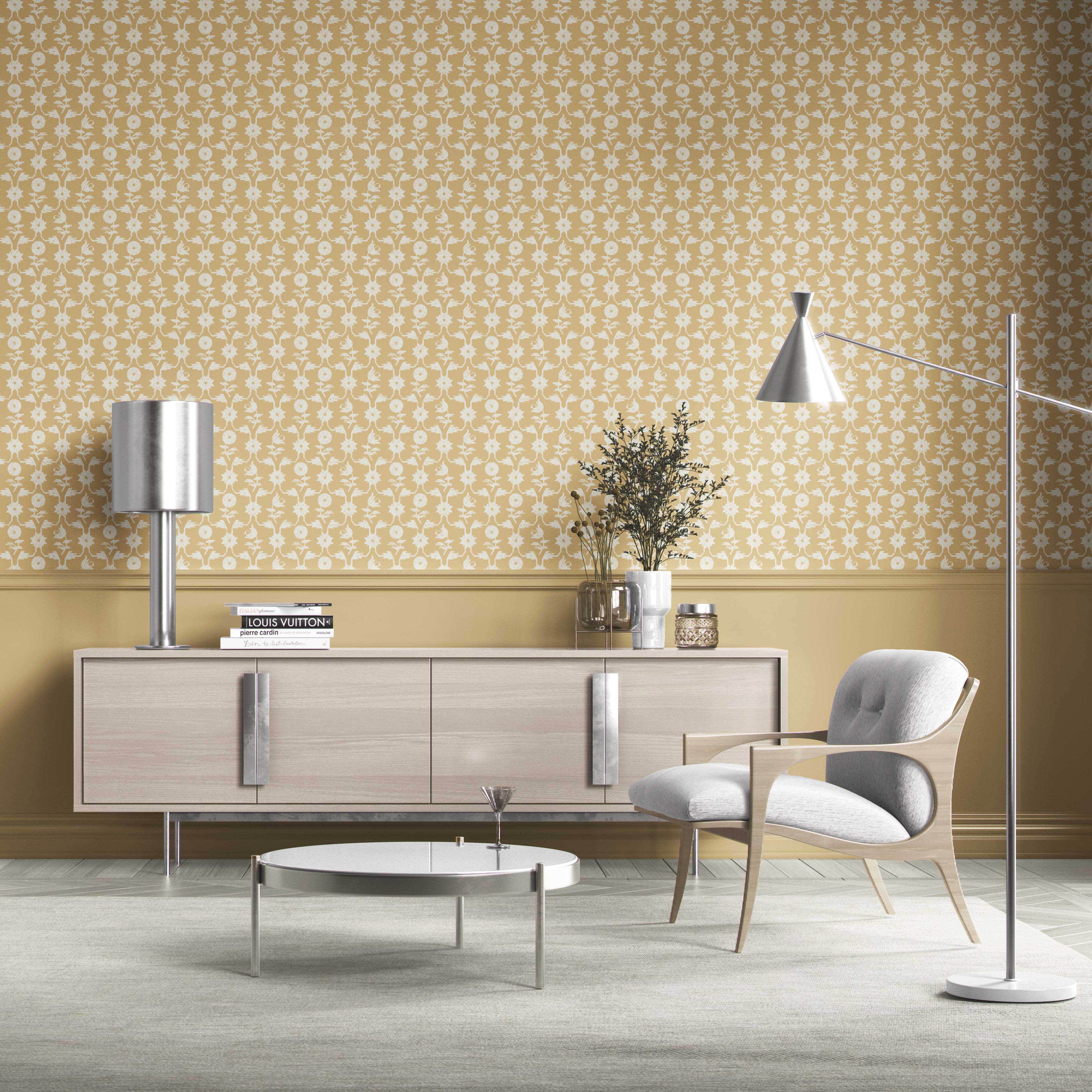 Modern Floral Botanical Kitchen Wallpaper (Yellow/ White)