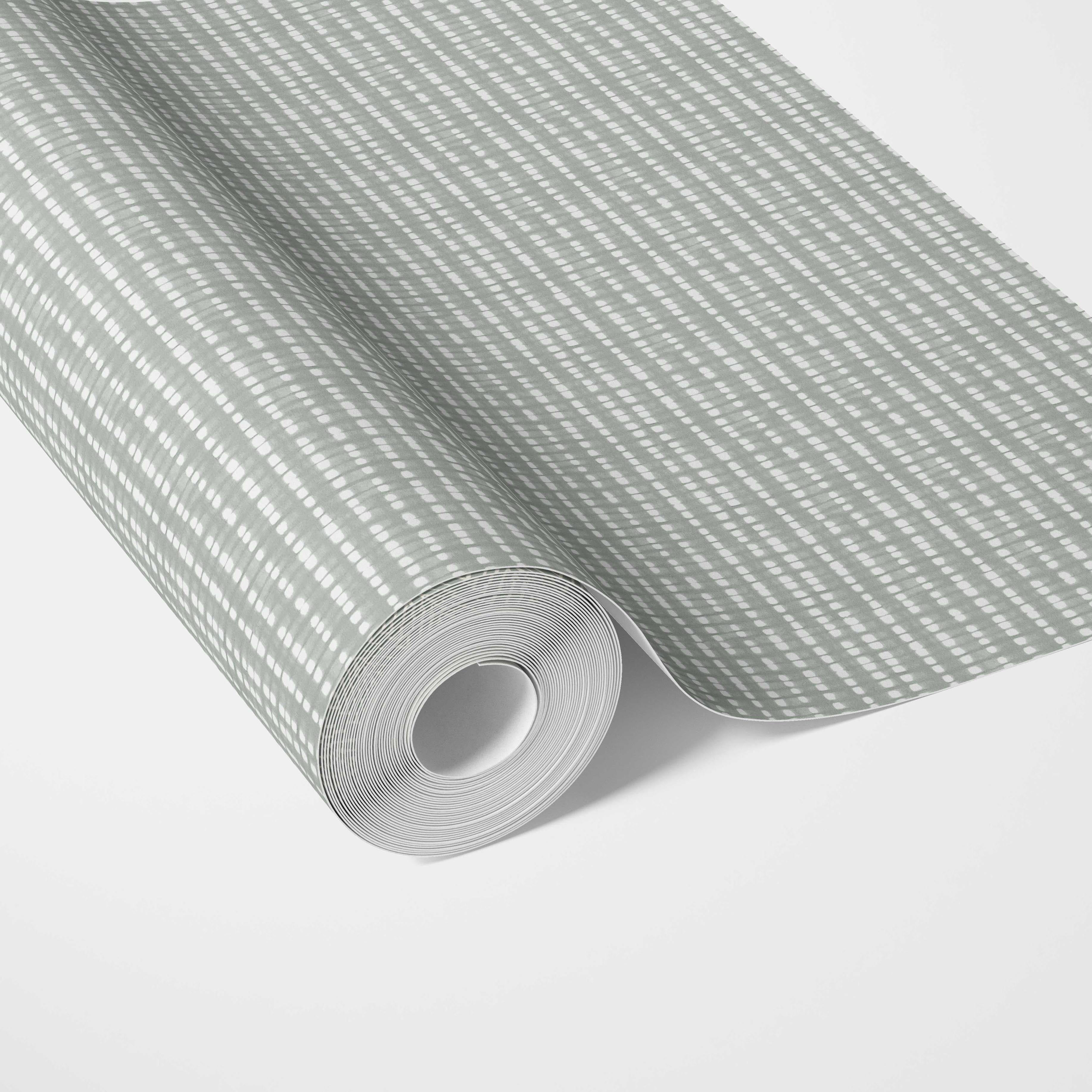 Textured Shibori Effect Striped Traditional Wallpaper Sample (Sage Gray/ White)