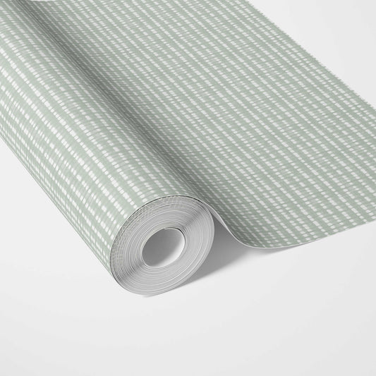 Textured Shibori Effect Striped Traditional Wallpaper (Green/ White)