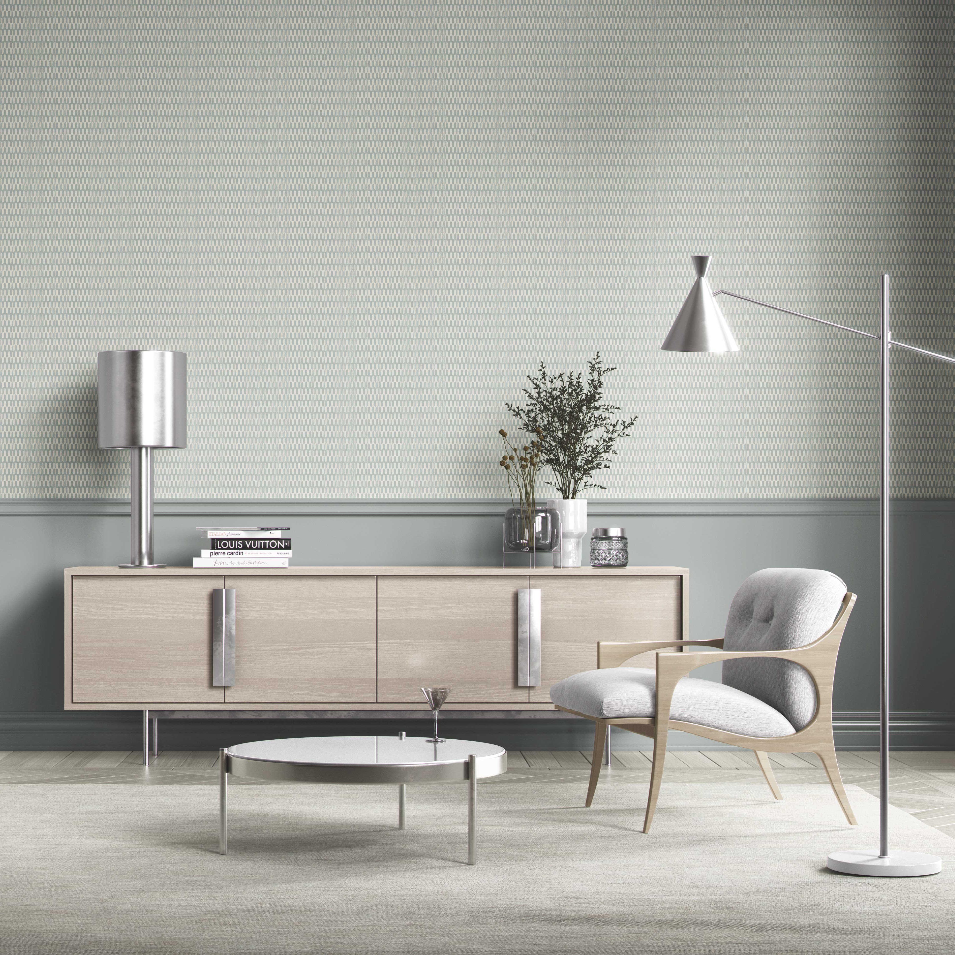 Modern Geometric Micro-Print Bathroom Wallpaper (Duck Egg Blue/ White)