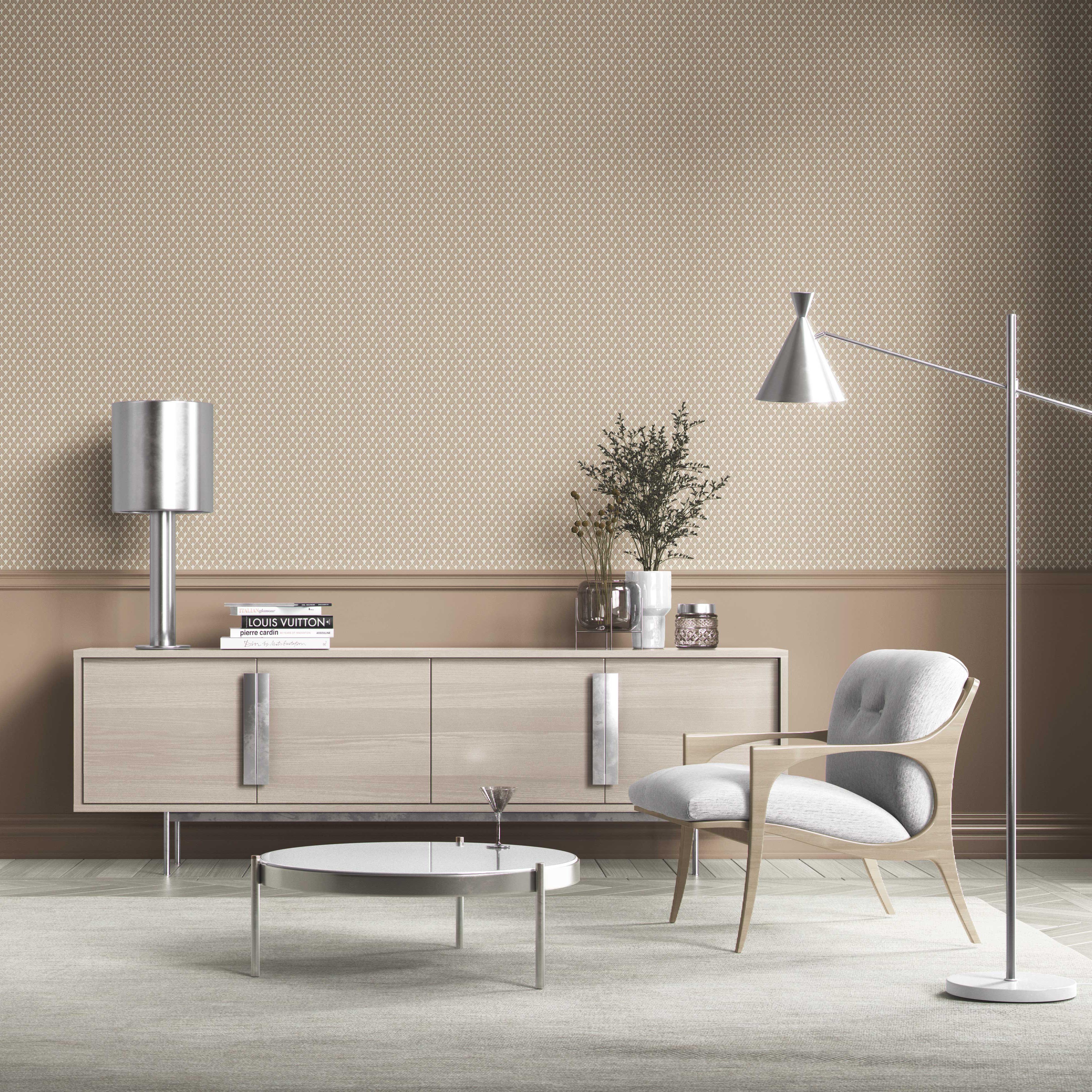 Neutral-Toned/ Small Geometric Print Bathroom Wallpaper (Brown/ Beige/ White)