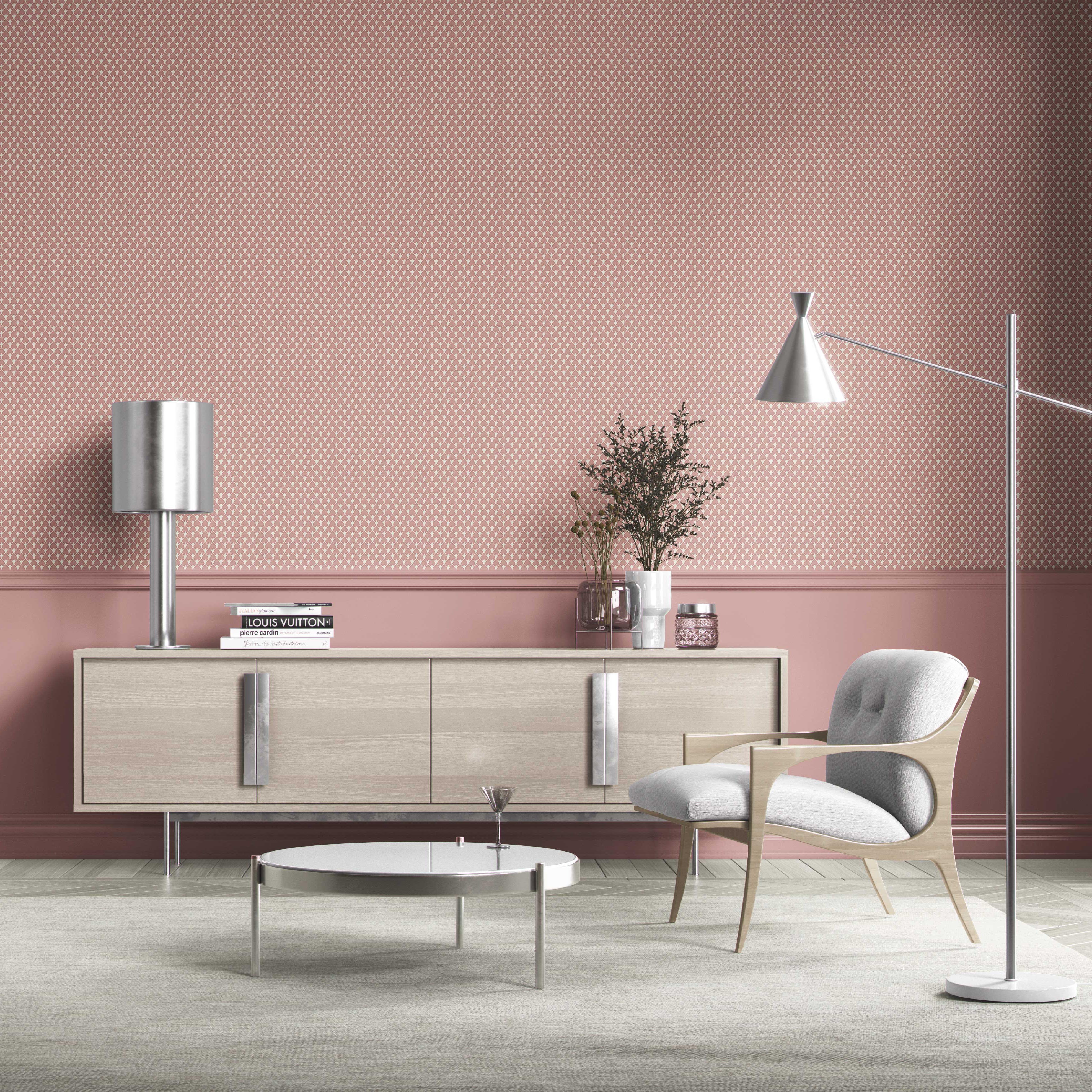 Small-Scale Geometric Print Bathroom Wallpaper Sample (Blush Pink/ White)