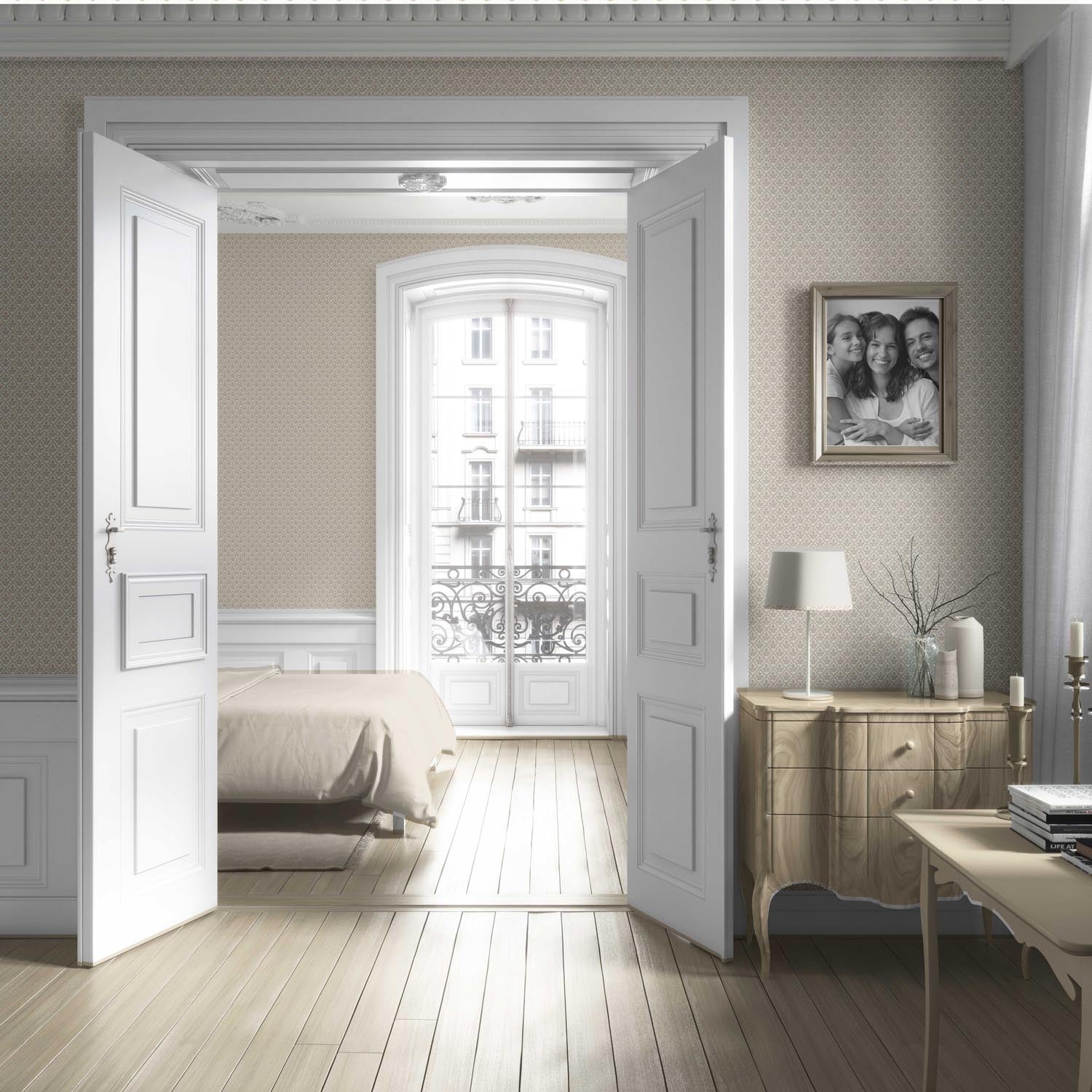 Neutral-Toned Small Floral Lattice Living Room Wallpaper (Beige/ Cream)